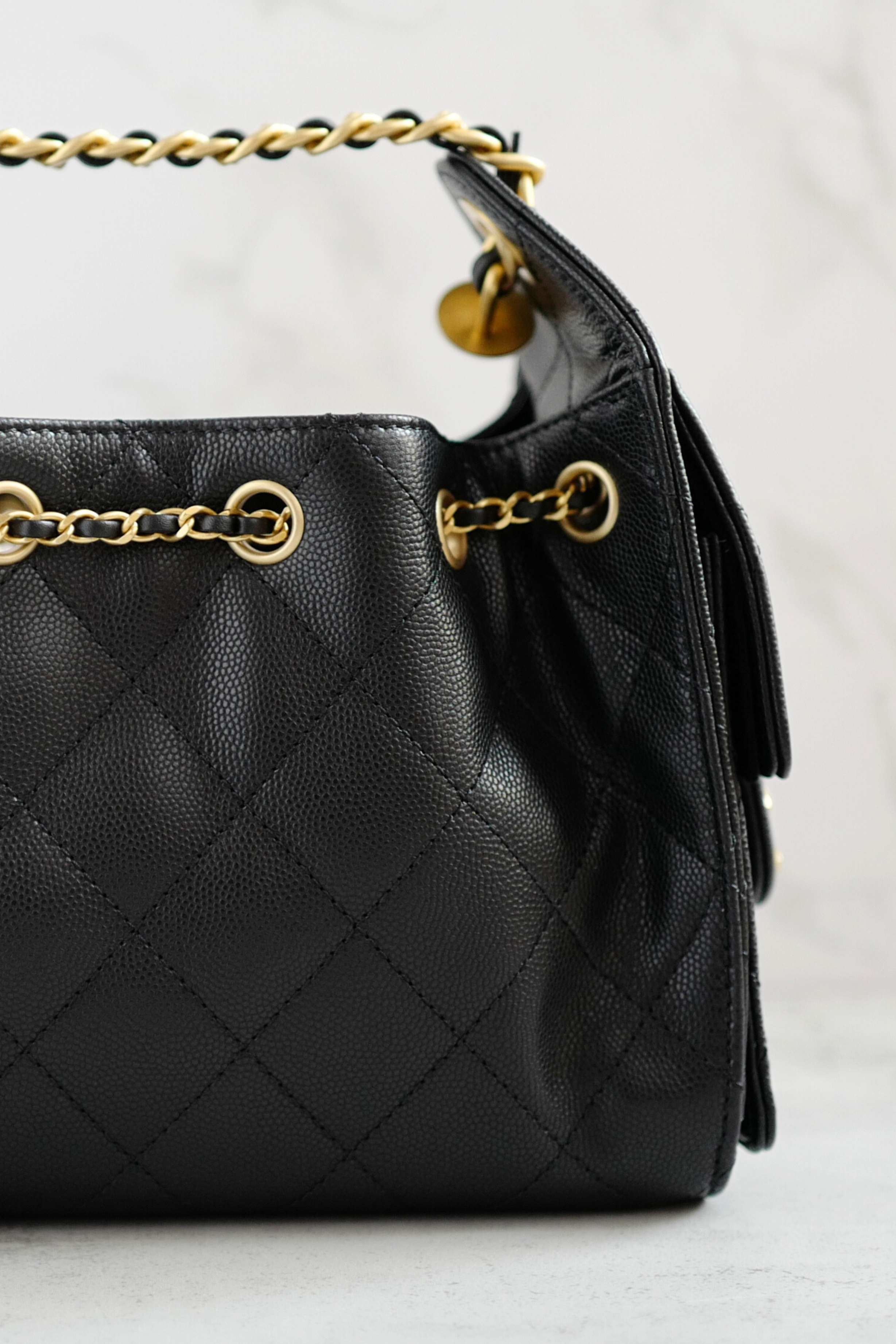 BNIB Chanel 26C Mini Hobo Bag Black Grained Calfskin with Gold Hardware