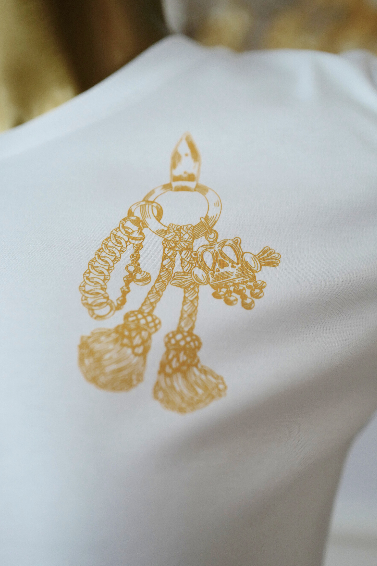 New Hermès Women’s Printed Straight T-Shirt White Blanc Size 34