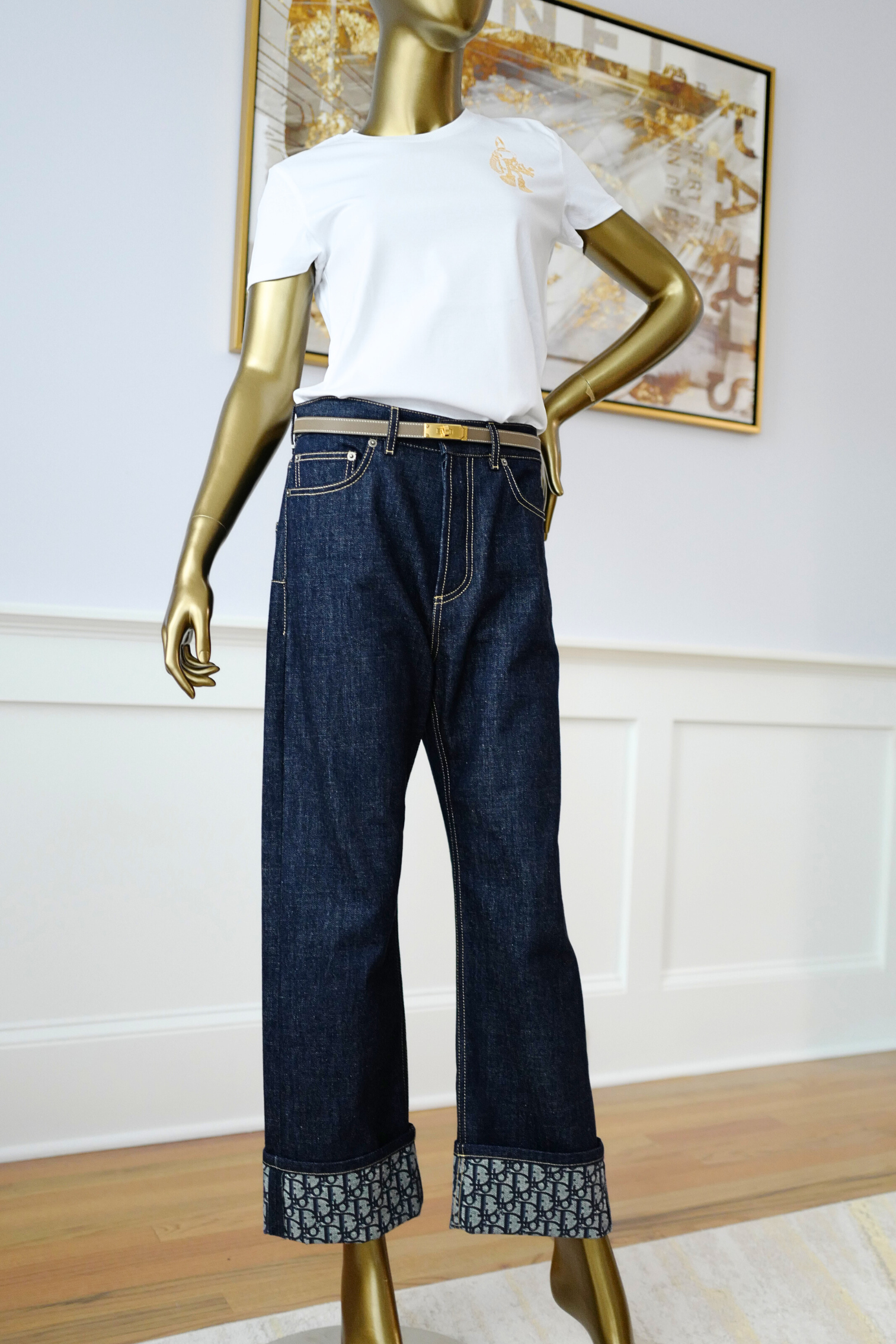 New Hermès Women’s Printed Straight T-Shirt White Blanc Size 34