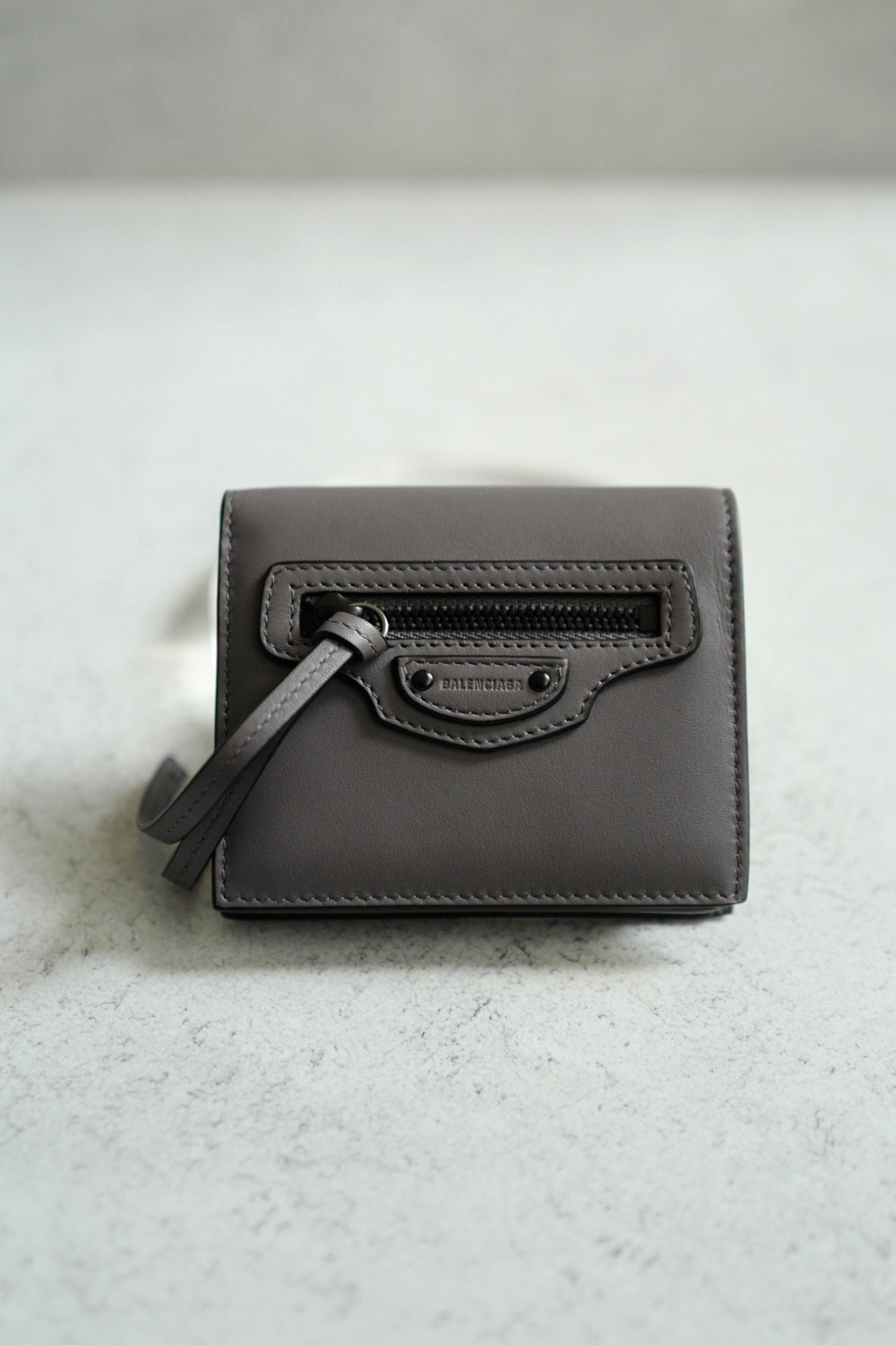 BNIB Balenciaga Women's Neo Classic Mini Wallet in Dark Grey Calfskin