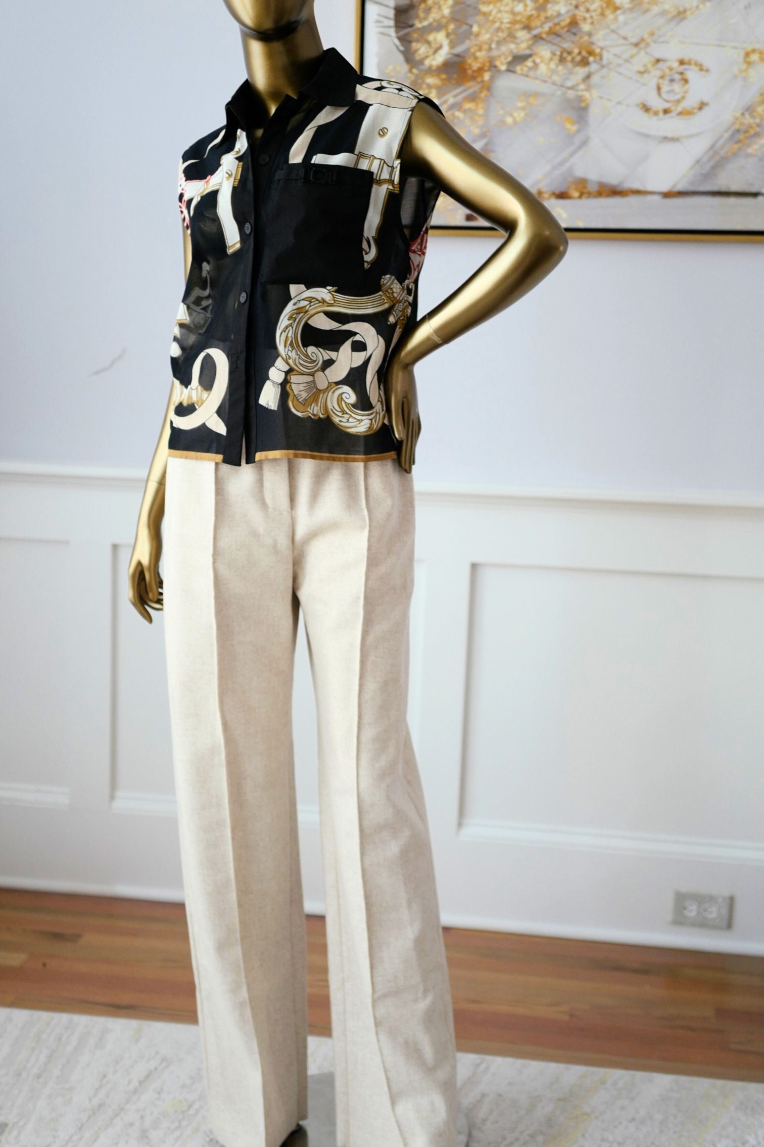 NEW Hermès “Ferronnerie Remix” Sleeveless Beach Shirt Cotton Voile Size 36