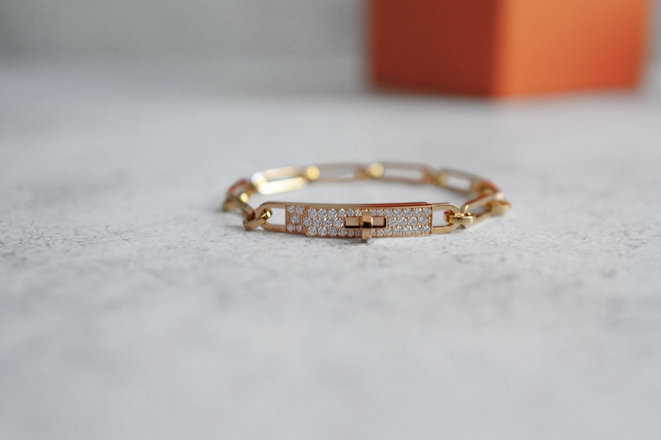 Hermès Kelly Chaine Bracelet Small Model 18K Rose Gold Diamonds Size 140