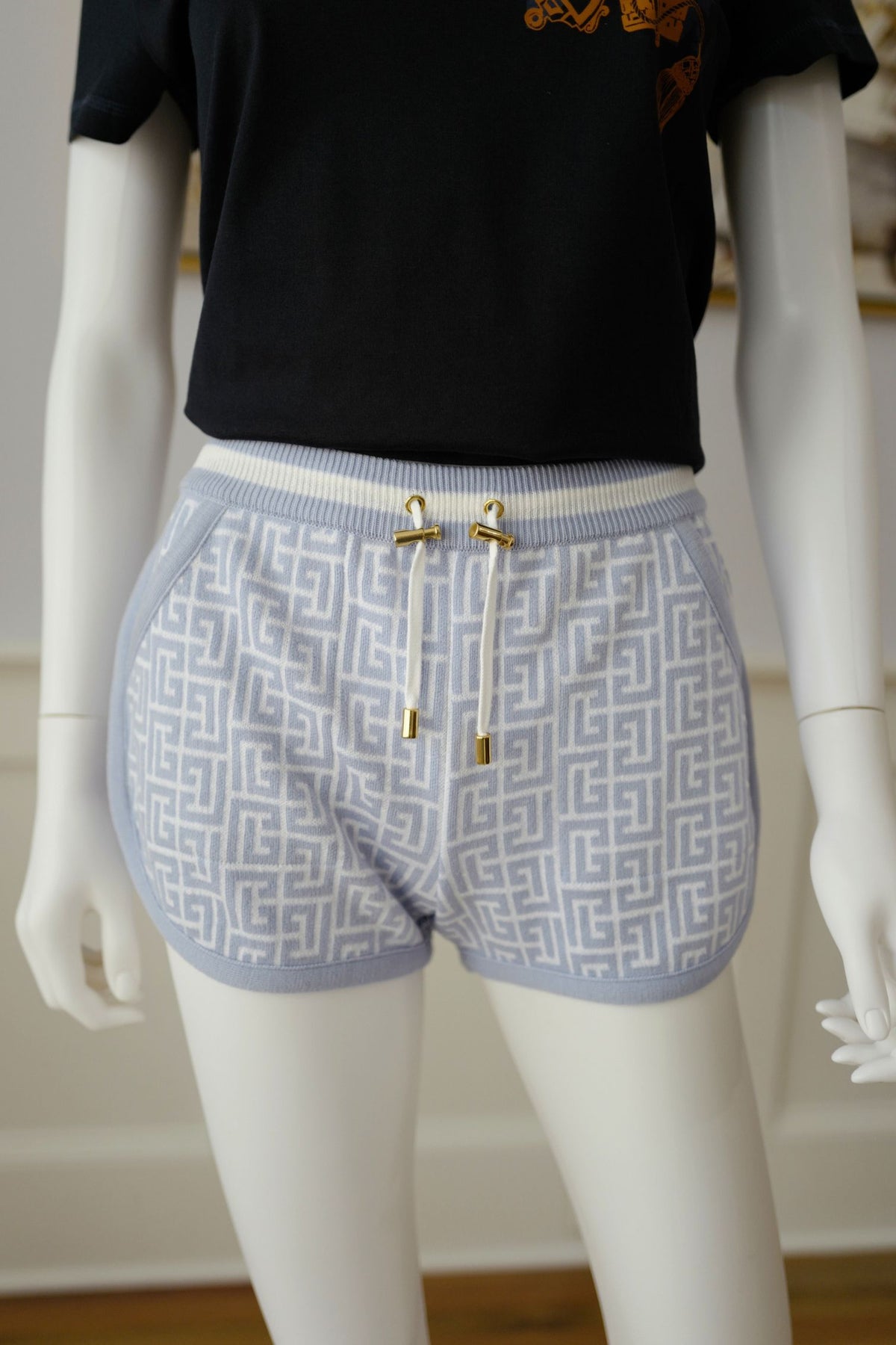 Balmain Monogram Jacquard Wool Blend Tennis Shorts size 36 NEW