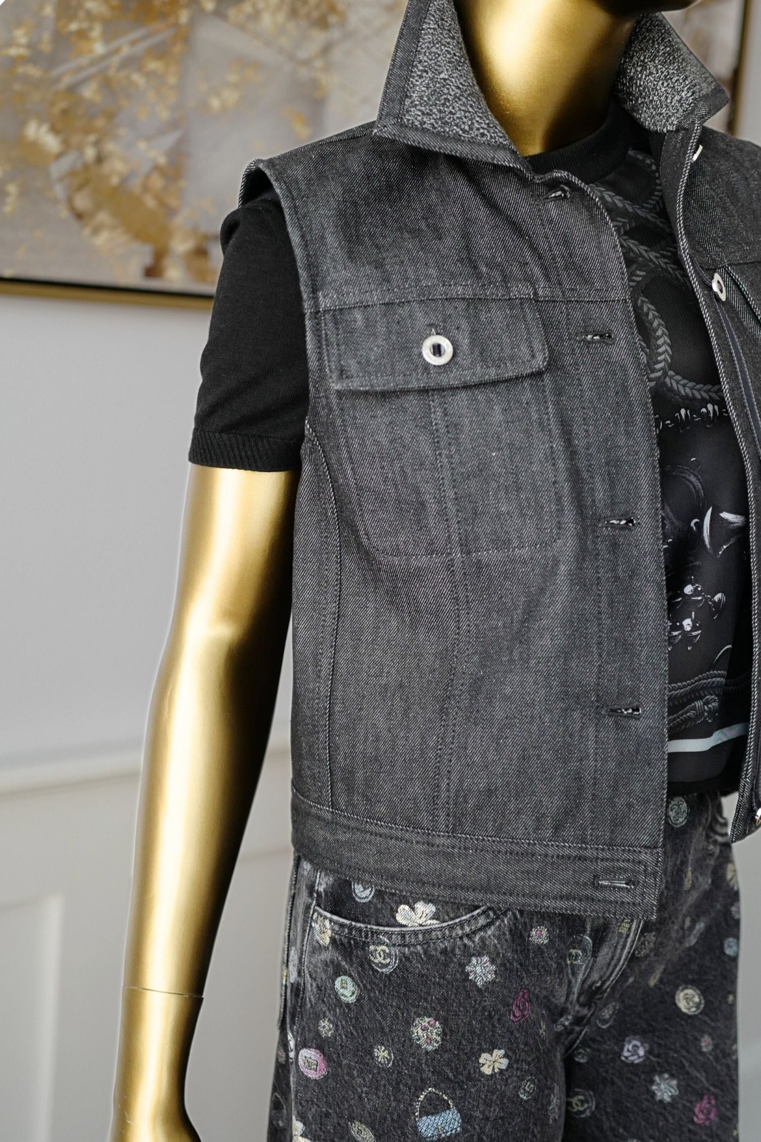 Hermès Sleeveless Vest Jacket Natural Pigment Denim Gris Carbone Size 38