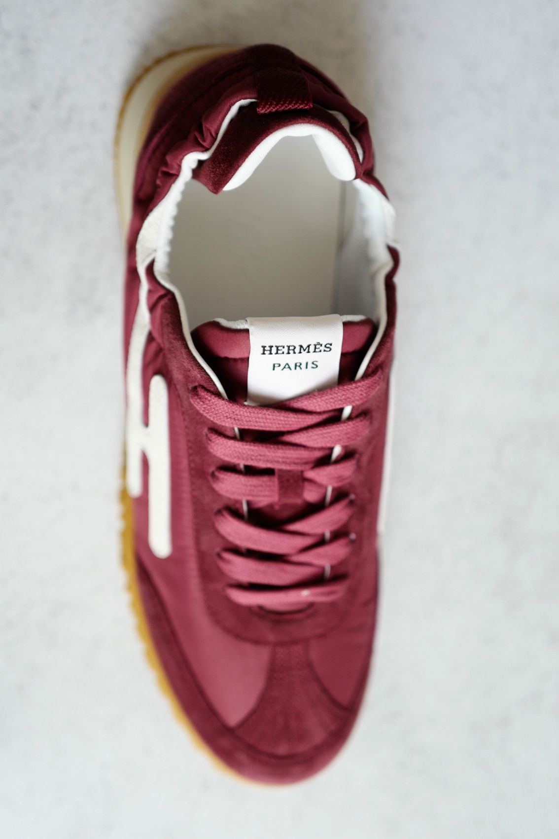 Hermès Women Sneaker Jet Rose Lie De Vin/Blanc Nylon Suede Goatskin Size 39