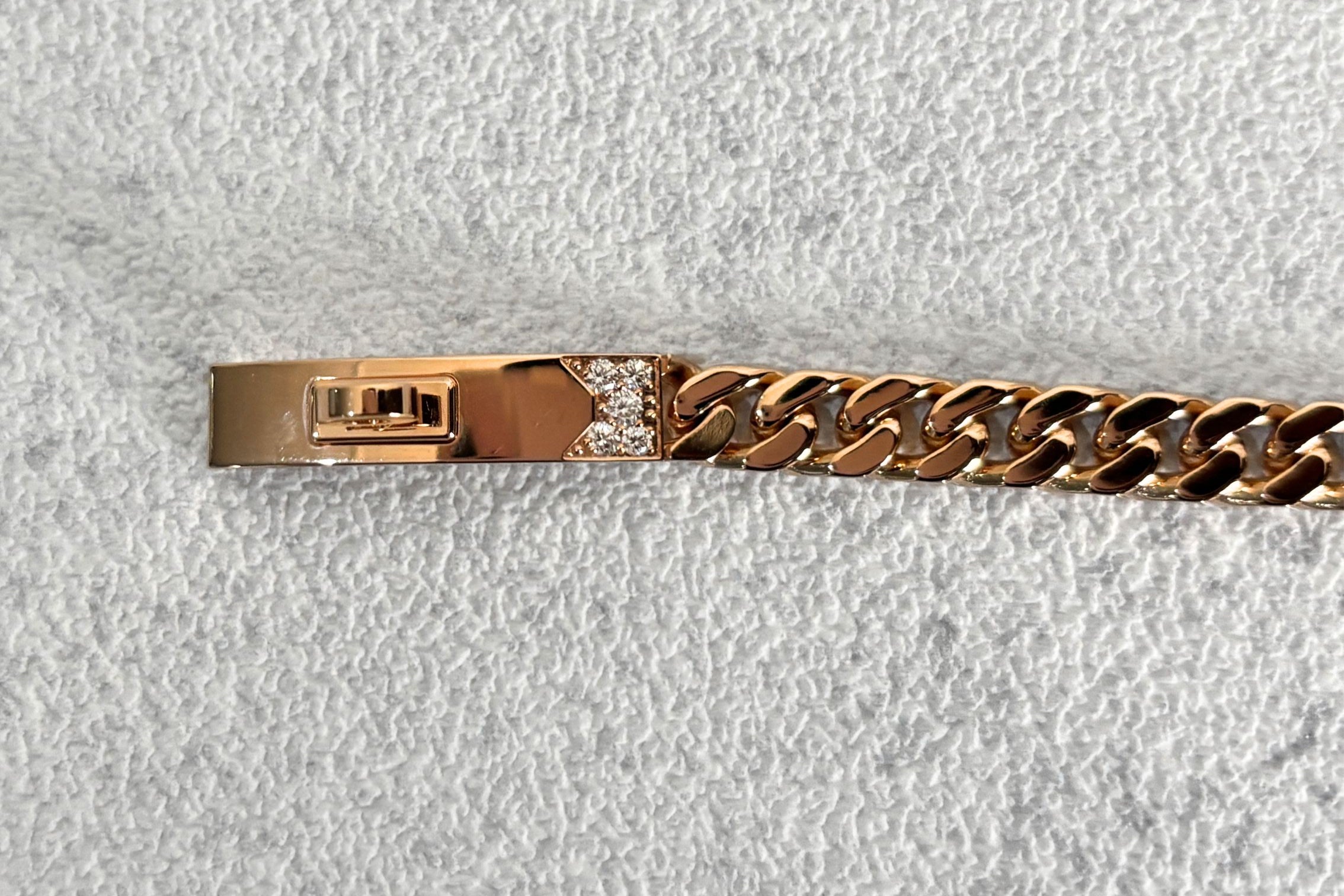 NEW Hermes Kelly Gourmette Bracelet Rose Gold 750 Diamond 0.90ct ST