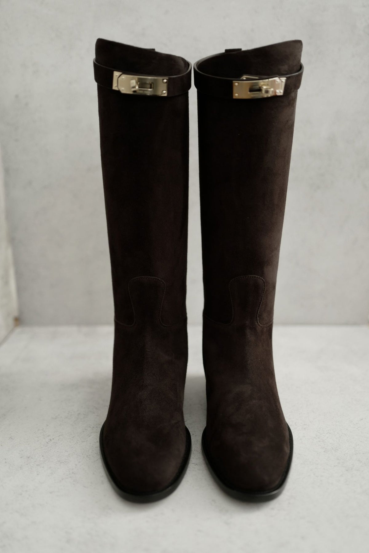 Hermès Jumping Matrix Goatskin Suede Boots Marron with Permabrass HW Size 38