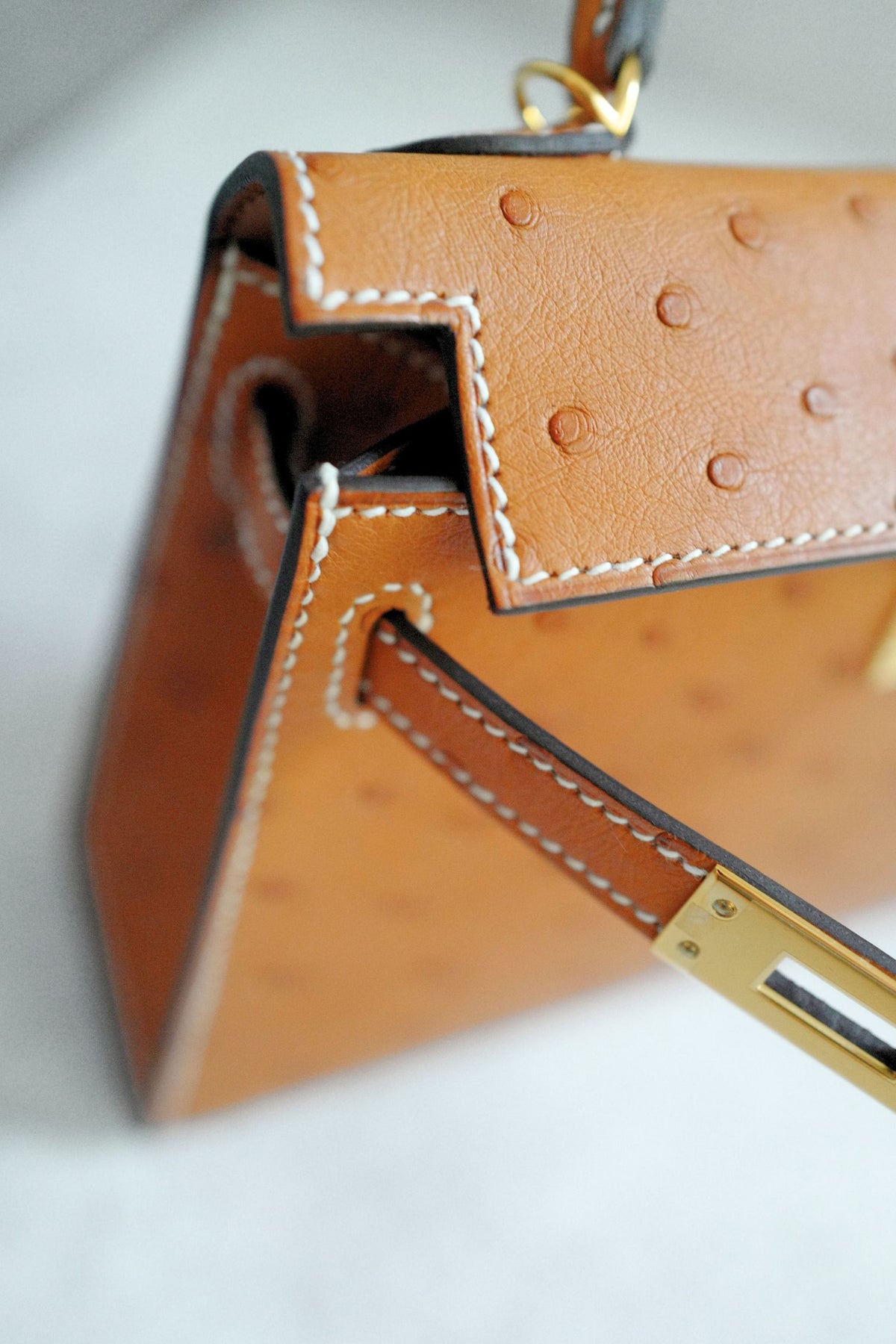 BNIB Hermes Mini Kelly HSS Cognac Ostrich with Craie Stitching GHW G Stamp 2026