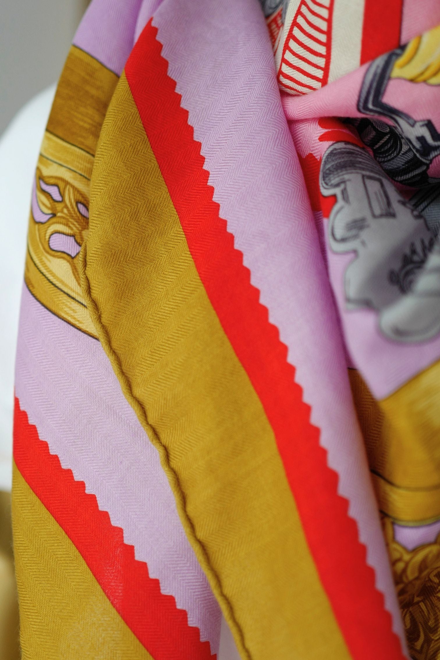 Hermès Etriers Triangle Scarf Pink Multicolor Cashmere Silk