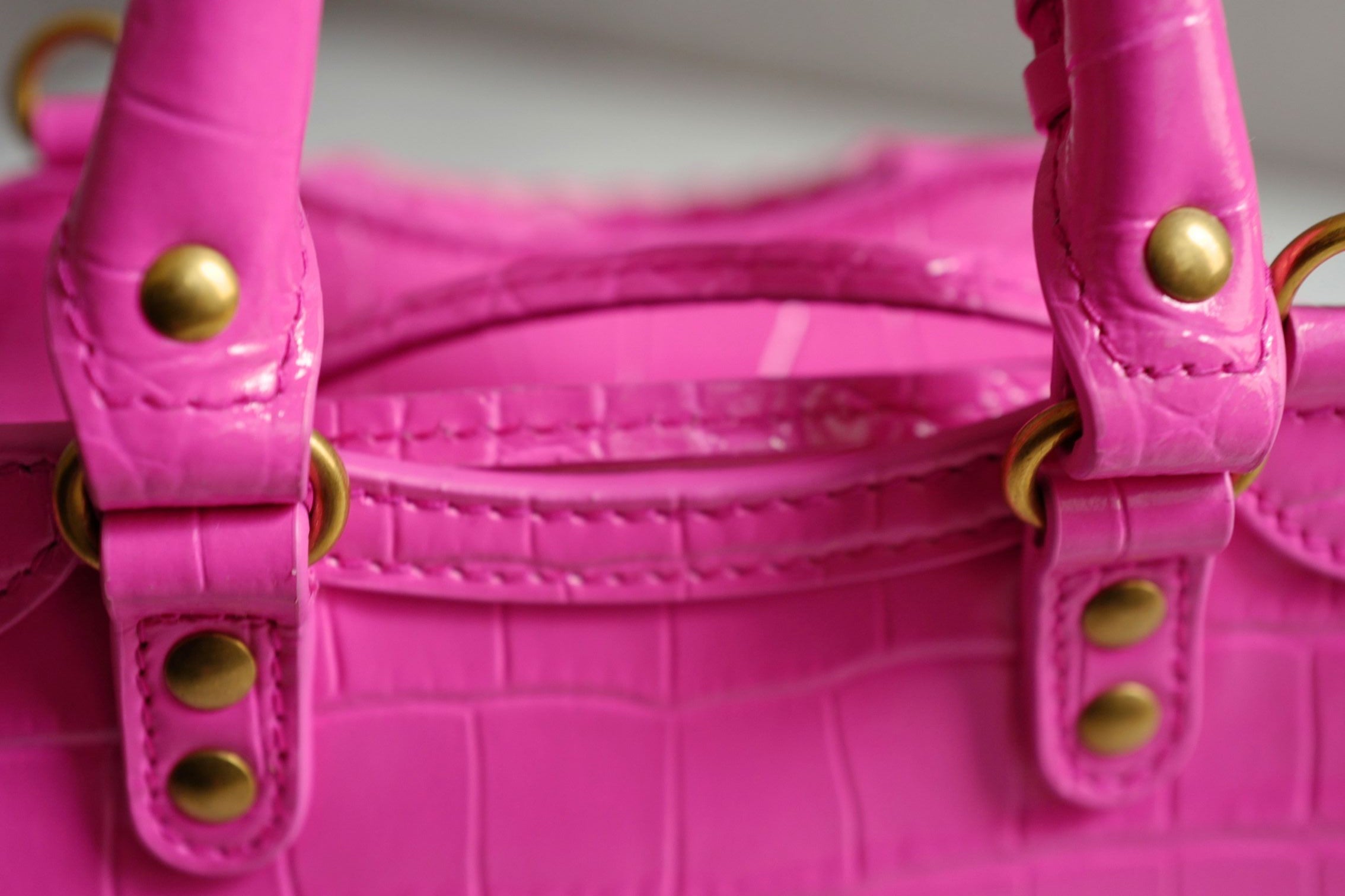 Balenciaga Neo Classic Nano Size In Bright Pink Croco Leather