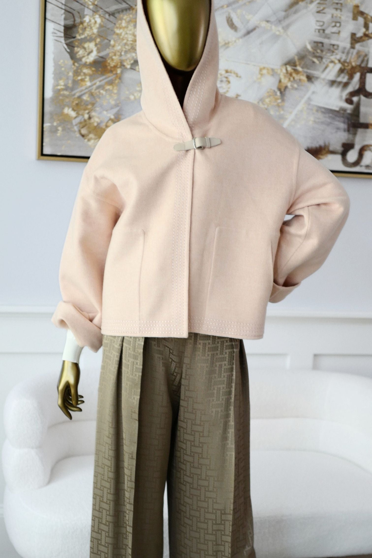 Hermès Paletot à Capuche Rose Palomino Cashmere Size 40