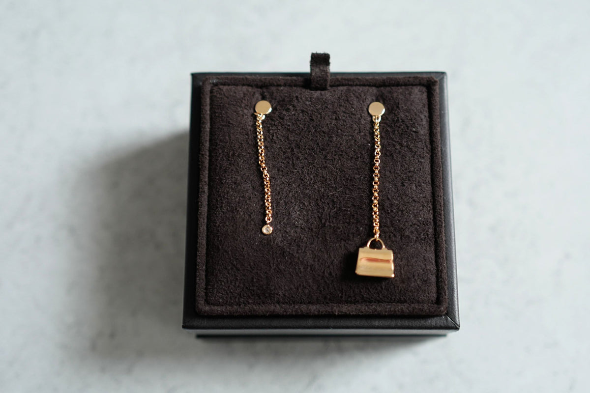 Hermes 18K Chaine Amulette Kelly Diamonds Rose Gold Ear Studs Earrings BNIB $10K