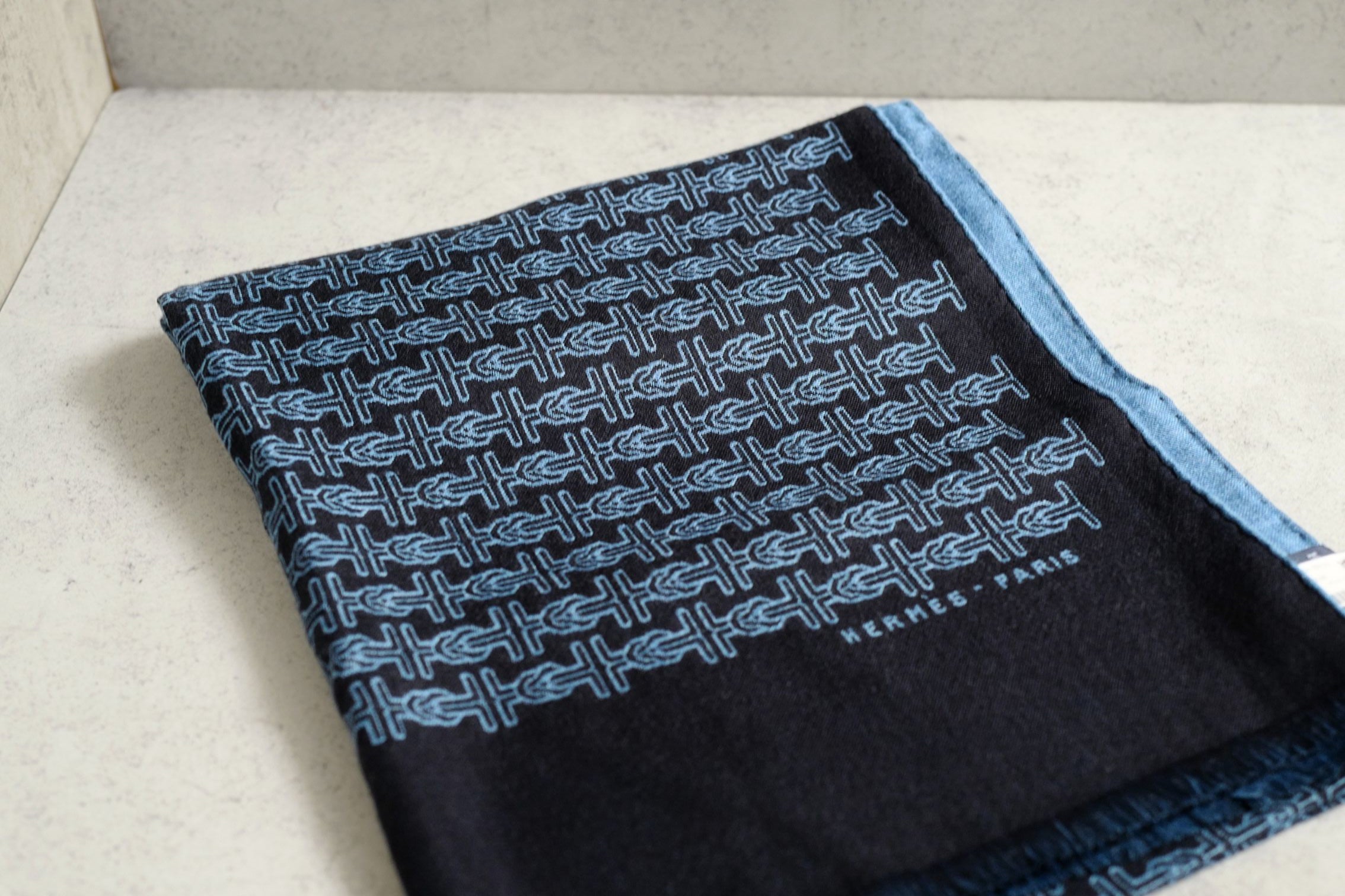 Hermès H Marin Reversible Scarf Cashmere Silk Marine / Bleu Océan
