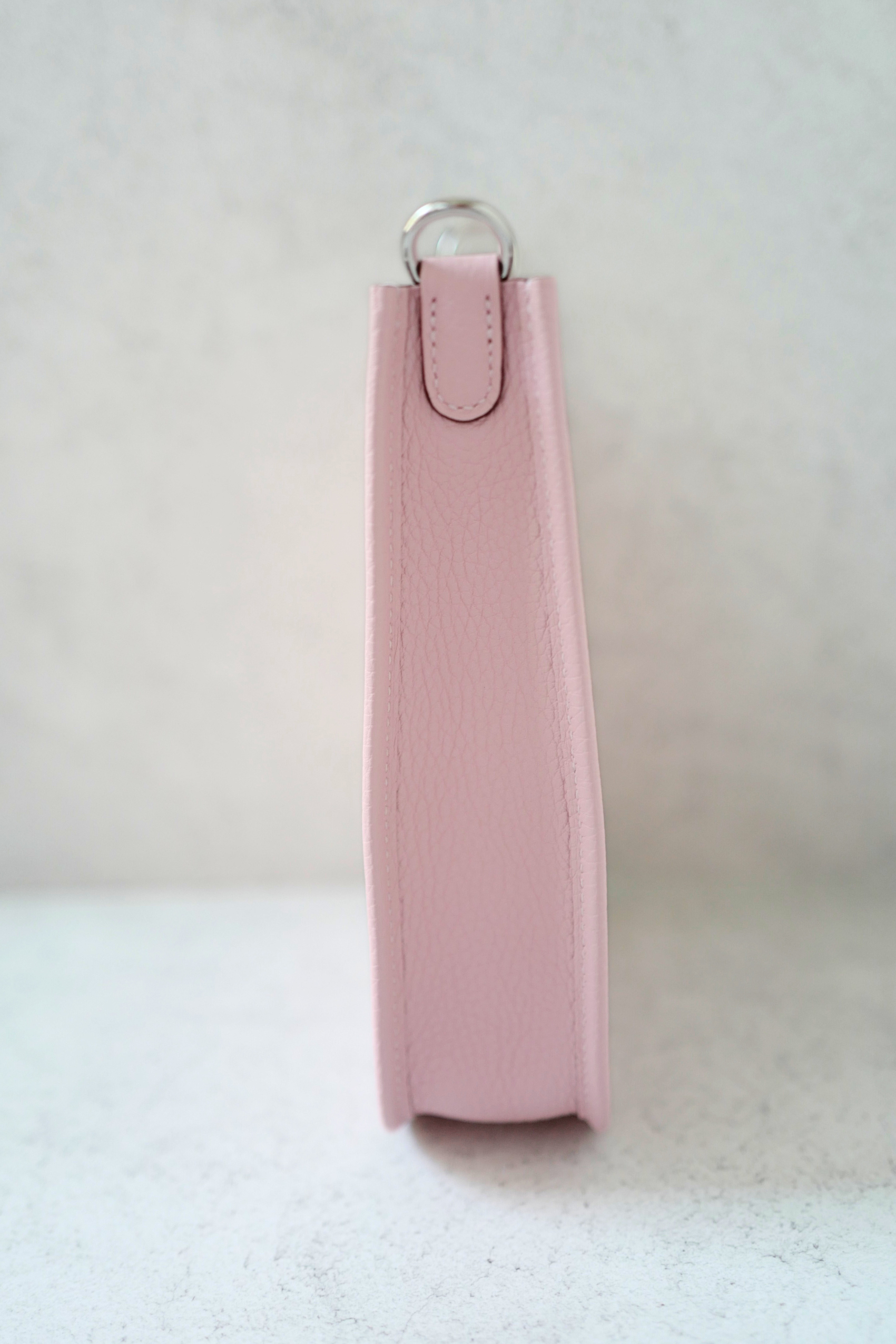 BNIB Hermès Mini Evelyne Bag Rose Sakura Clemence Leather Palladium Hardware