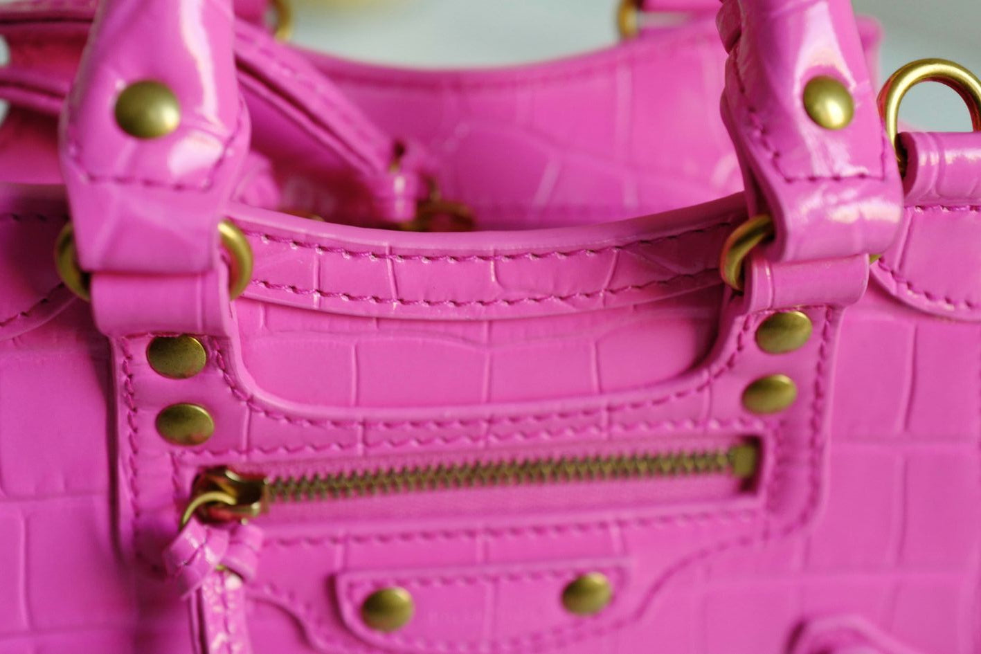 Balenciaga Neo Classic Nano Size In Bright Pink Croco Leather