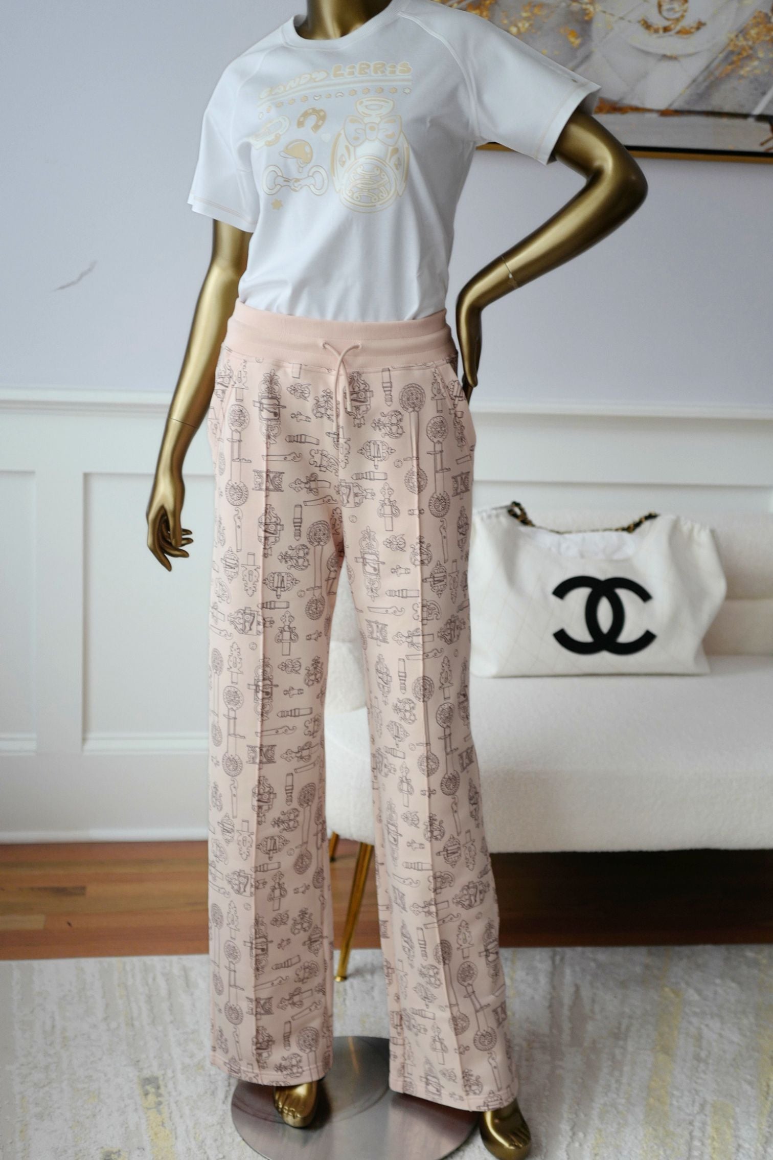 Hermes Wide Pants ‘Ferronnerie Remix’ Rose Opaline Cotton Size 34