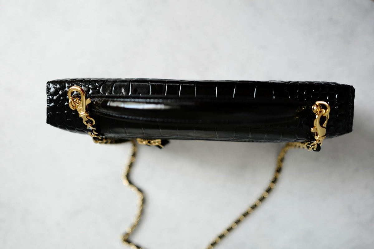 Chanel 26K Matthieu Blazy's Vanity with Chain Croc Embossed Black Calfskin Leather GHW