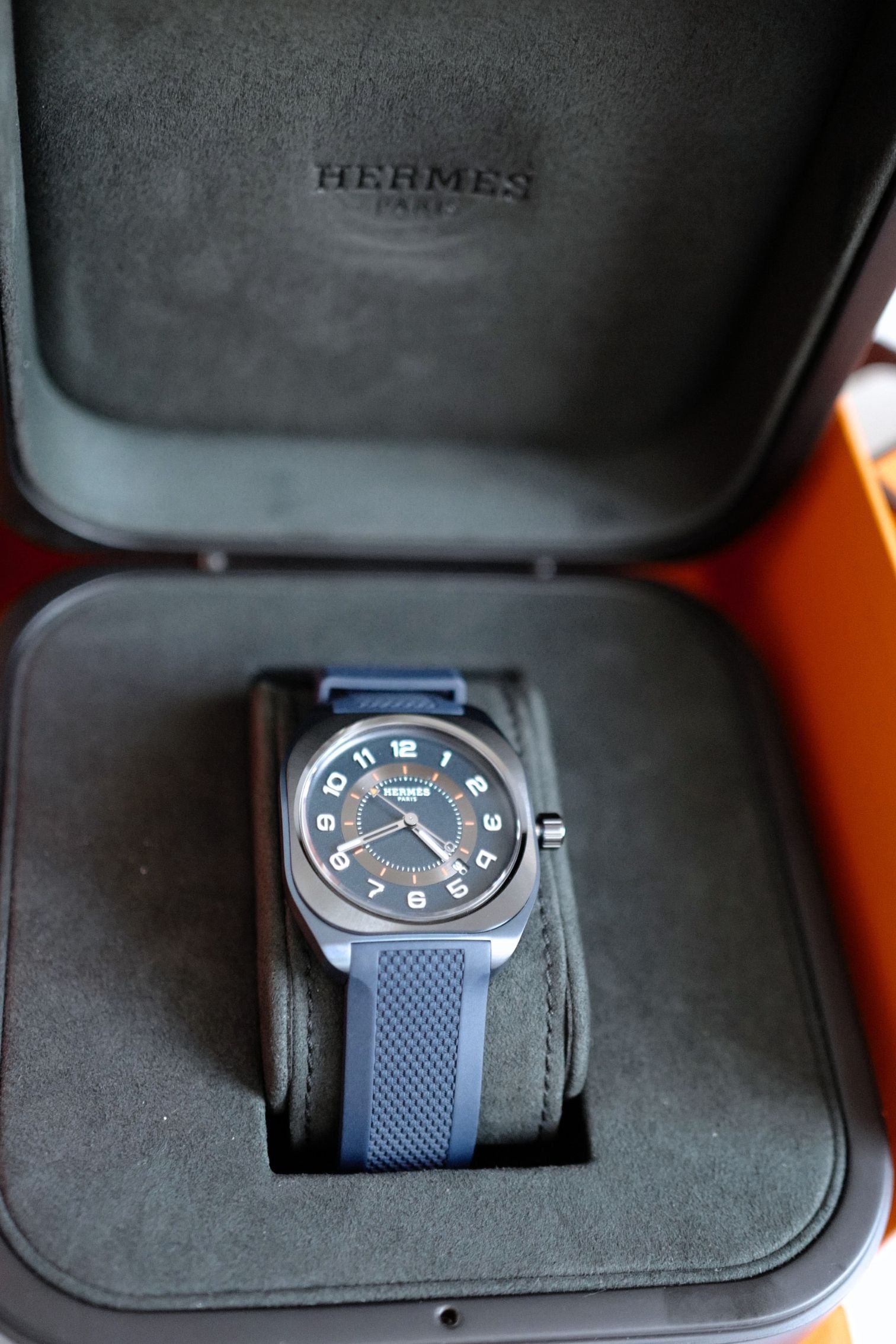 Hermès H08 Blue Dial Titanium Watch Blue Rubber Strap 42mm