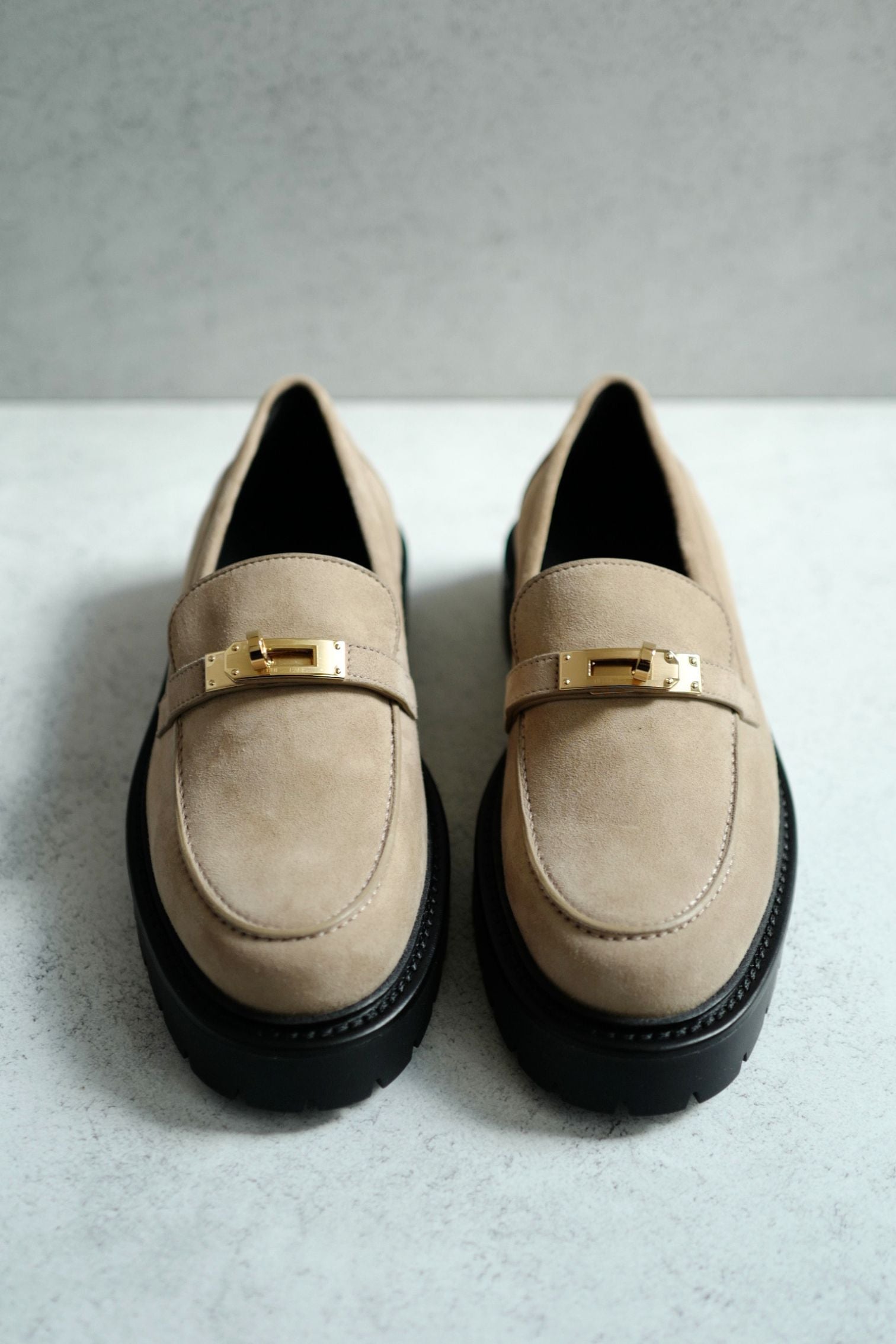 Hermes Shoes Icone Loafers Suede Beige Sable Size 38.5