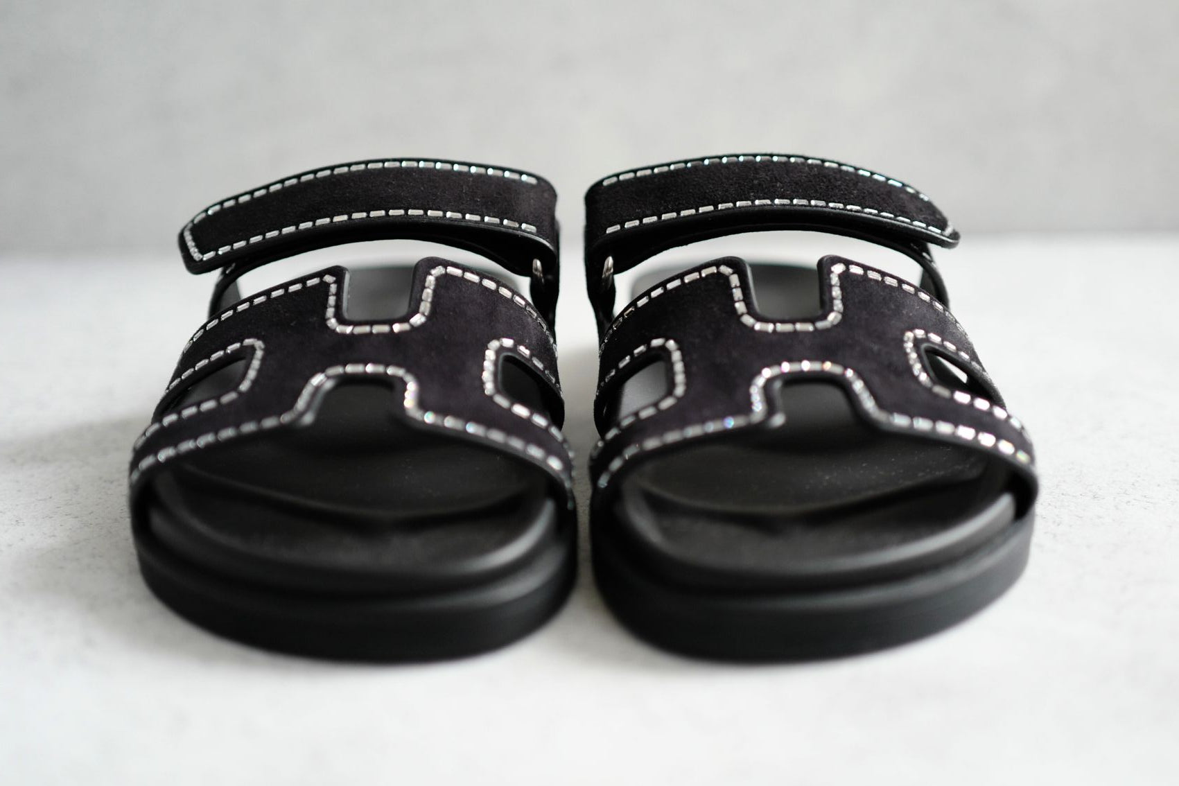 *BNIB* Hermes Womens Chypre Noir with Rhinestone Detail Calfskin Suede Size 37