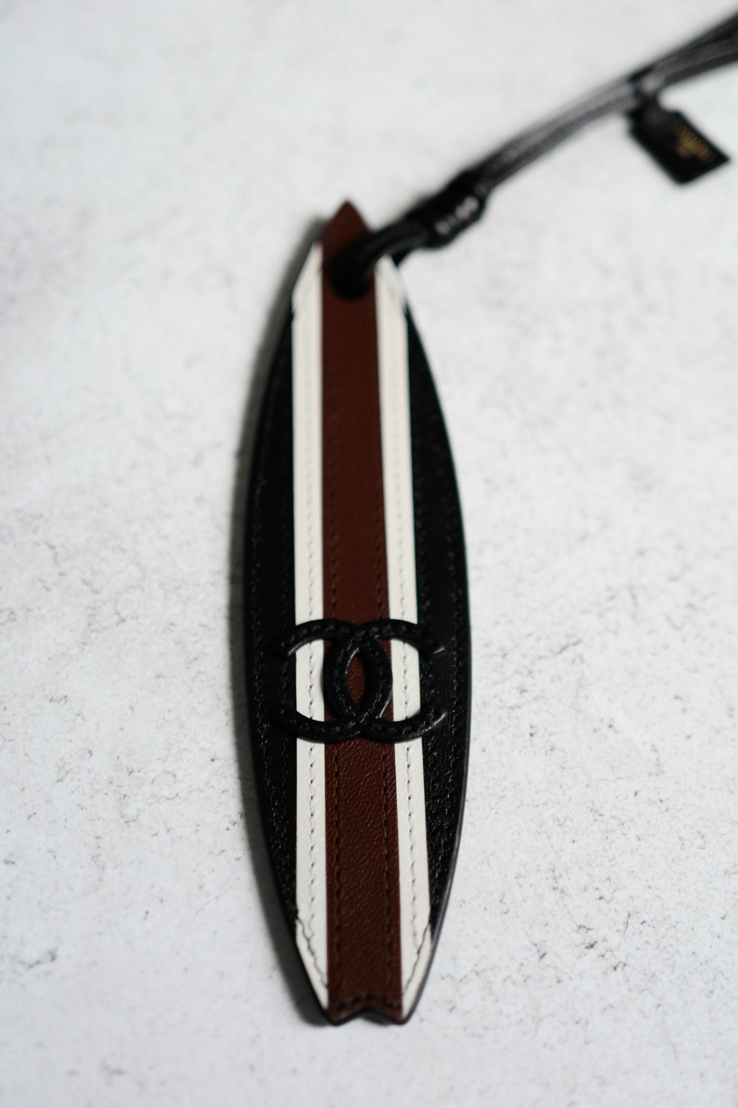 Chanel 26M Coco Beach Bag Charm Black/White/Brown Lambskin Leather