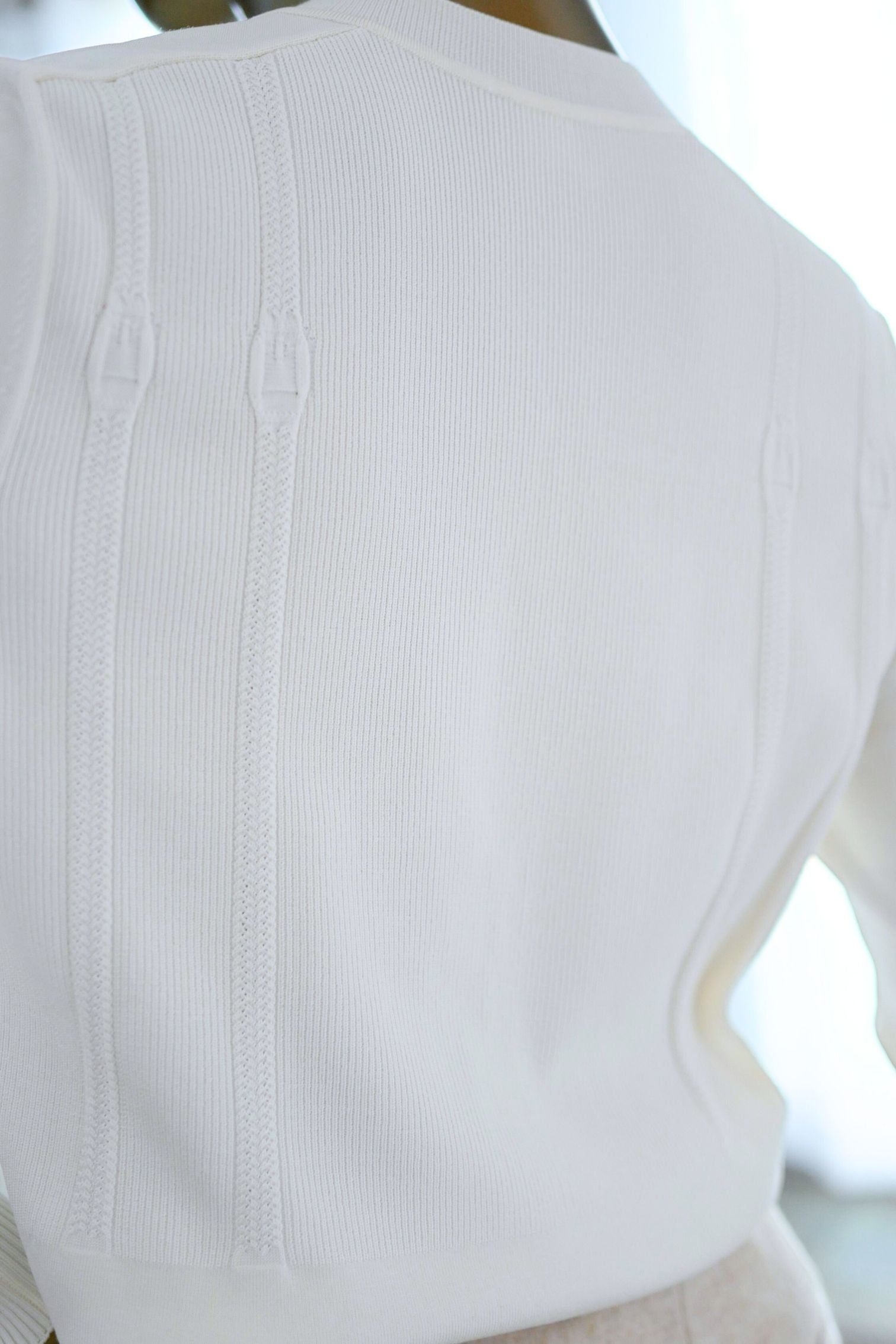 Hermès Long-Sleeve Textured Silk Cotton V-Neck Sweater Blanc Naturel Size 36