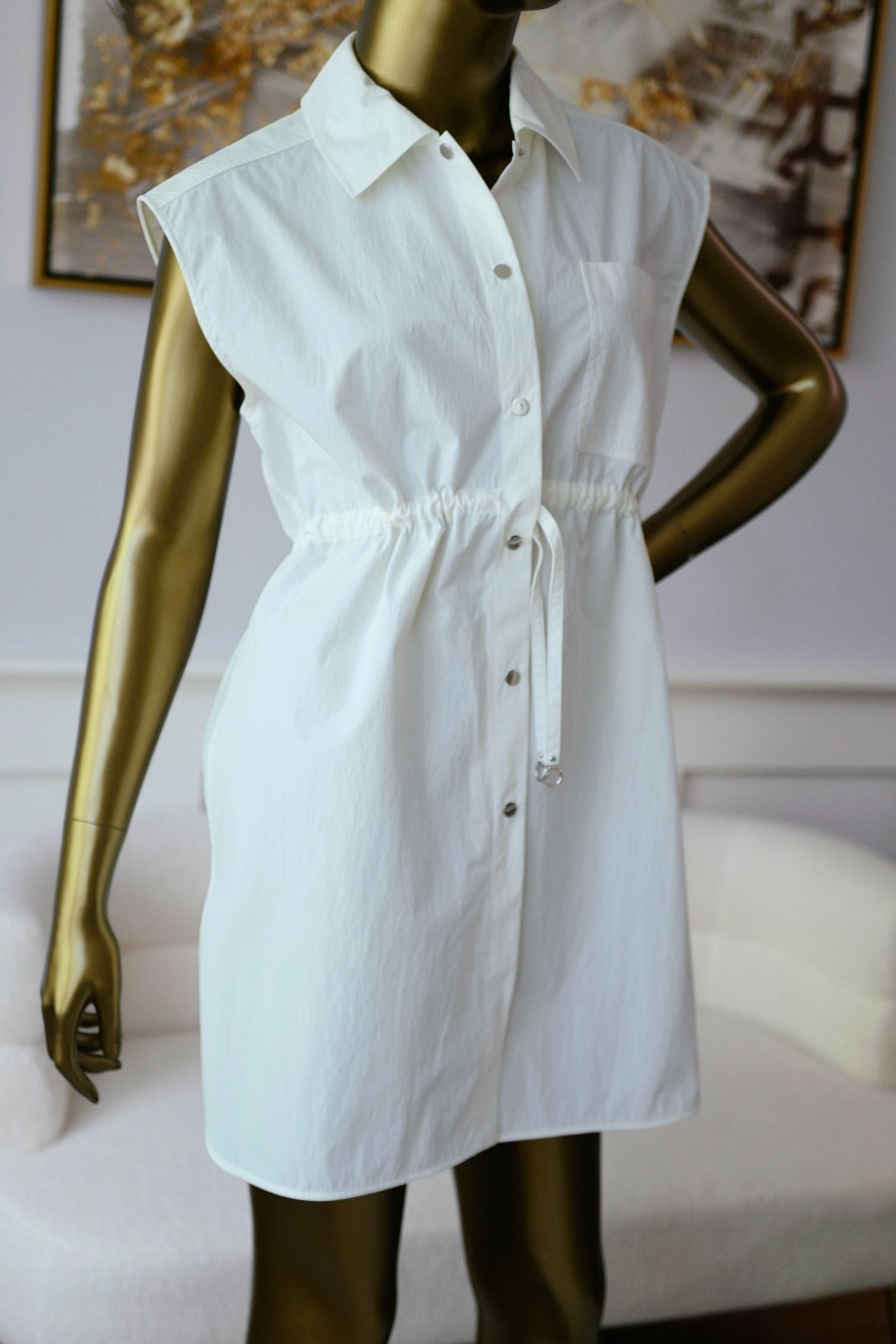 Hermès Chemise Coulissée Sans Manches Blanc Cassé Technical Cotton Size 36