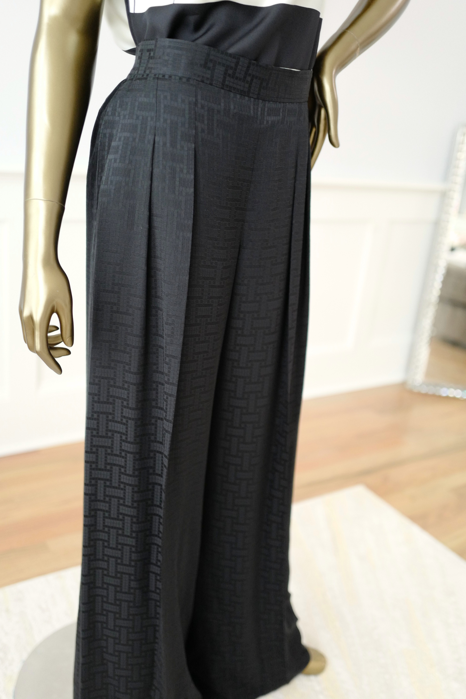 New Hermès Mosaique Wide-Leg Pants Noir Black Size 36