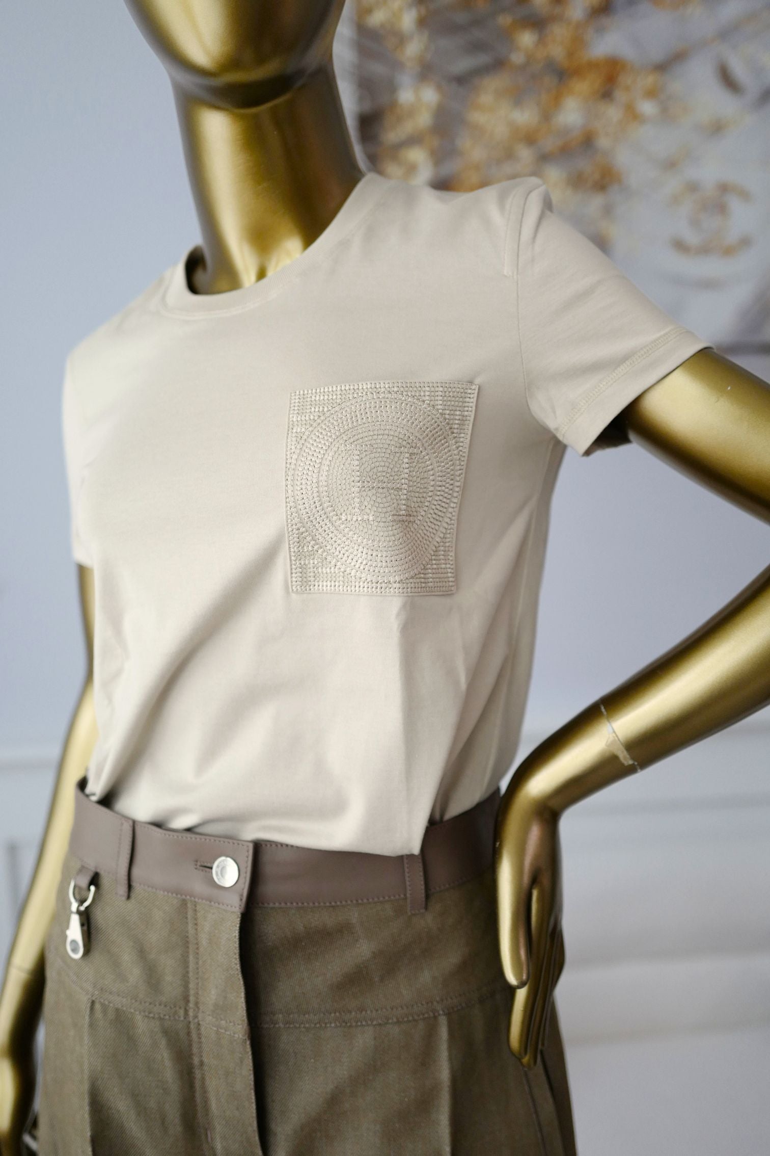 Hermès Embroidered Pocket T-shirt Beige Pierre D'Istrie Cotton Size 34