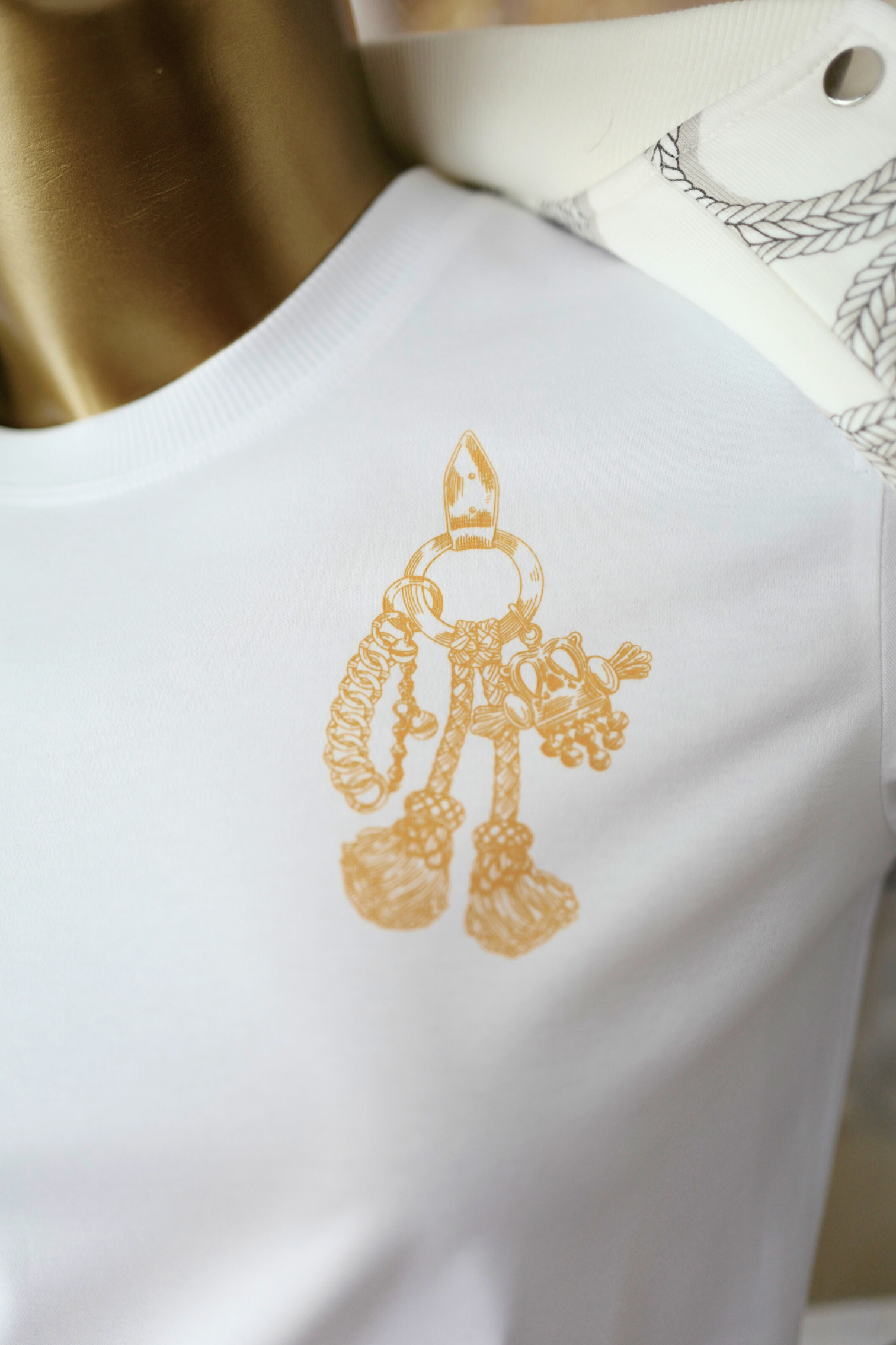 New Hermès Women’s Printed Straight T-Shirt White Blanc Size 34