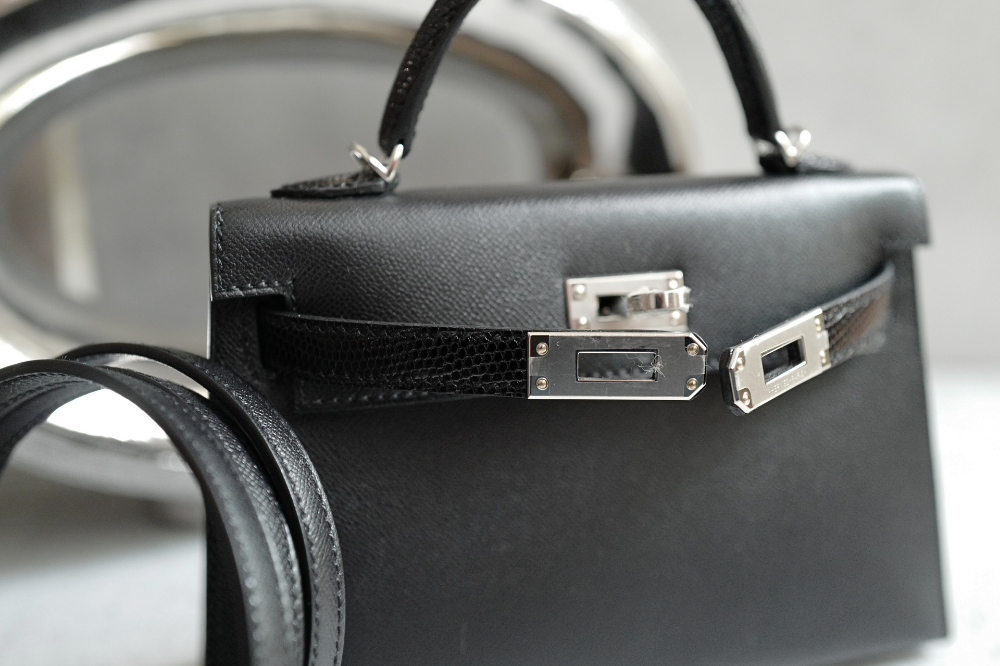 BNIB Hermes Mini Kelly Touch Veau Madame Lizard Black with Palladium HW