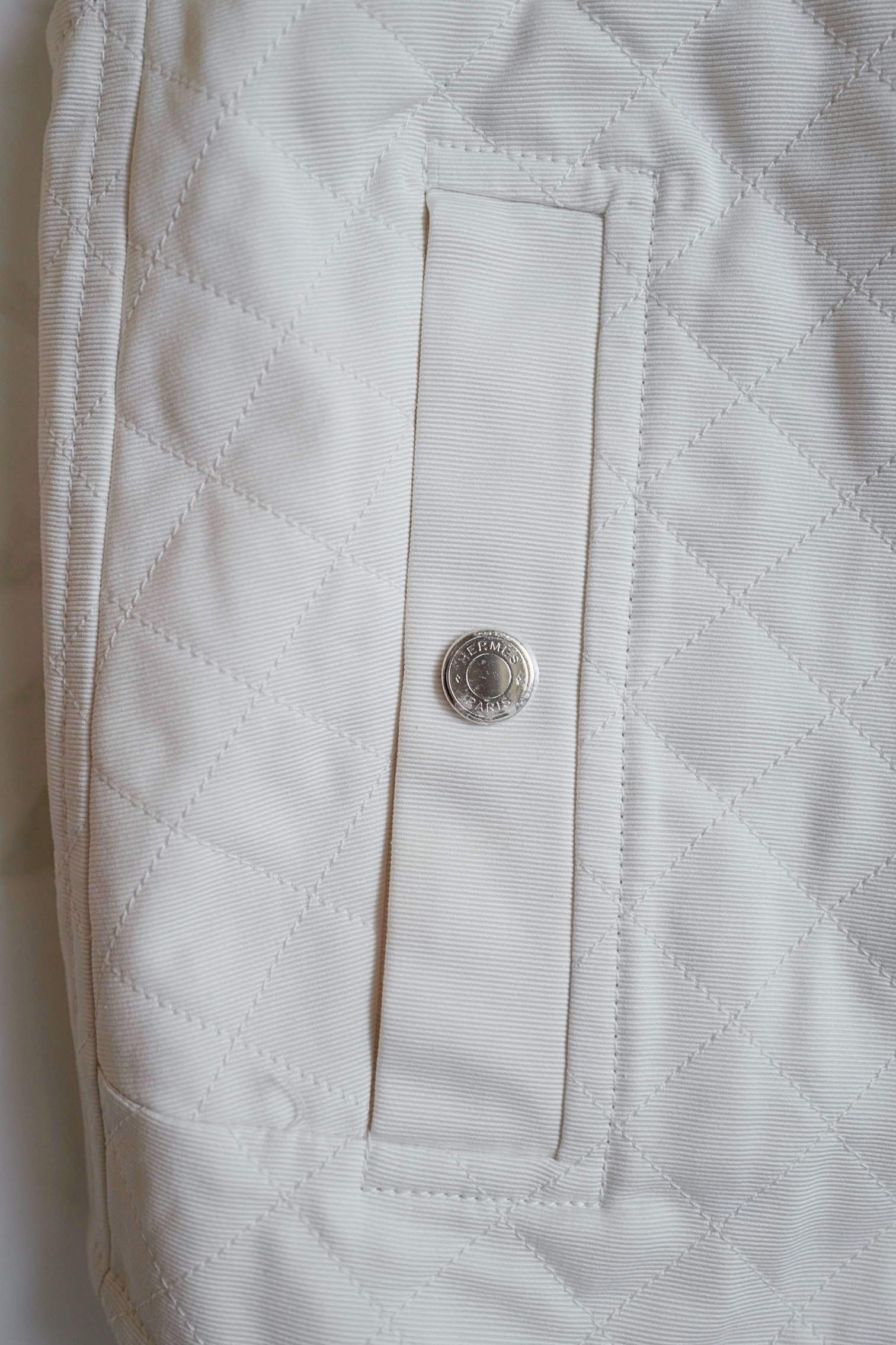 New Hermès Quilted Sleeveless Waistcoat Vest Blanc Naturel White Size 34