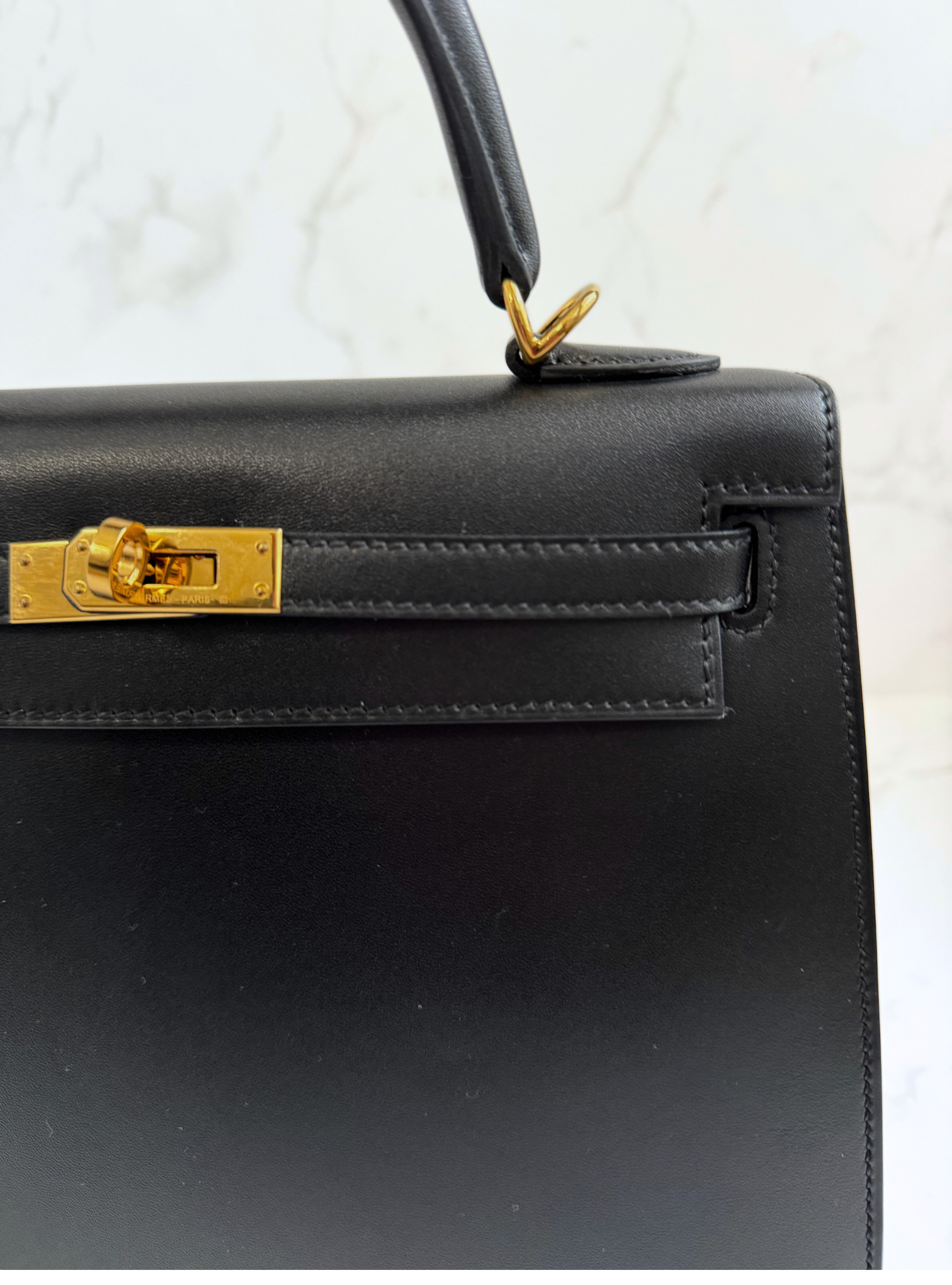 Hermes Kelly 25 Black Tadelakh Sellier Gold HW Complete Original Receipt NEW