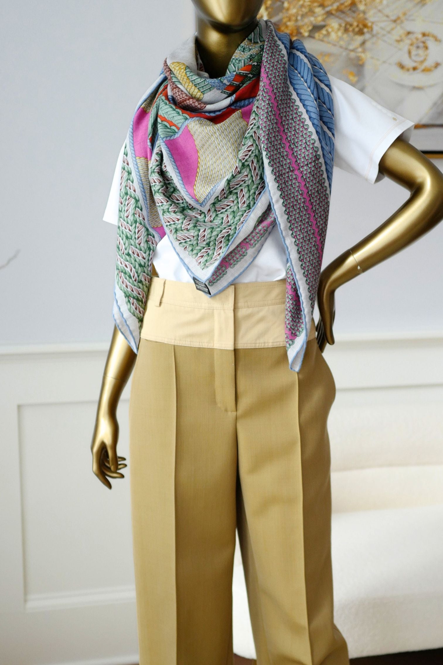 Hermès Dressage Tressage Shawl 140 Bleu Ciel/Rose Rouge Cashmere Silk