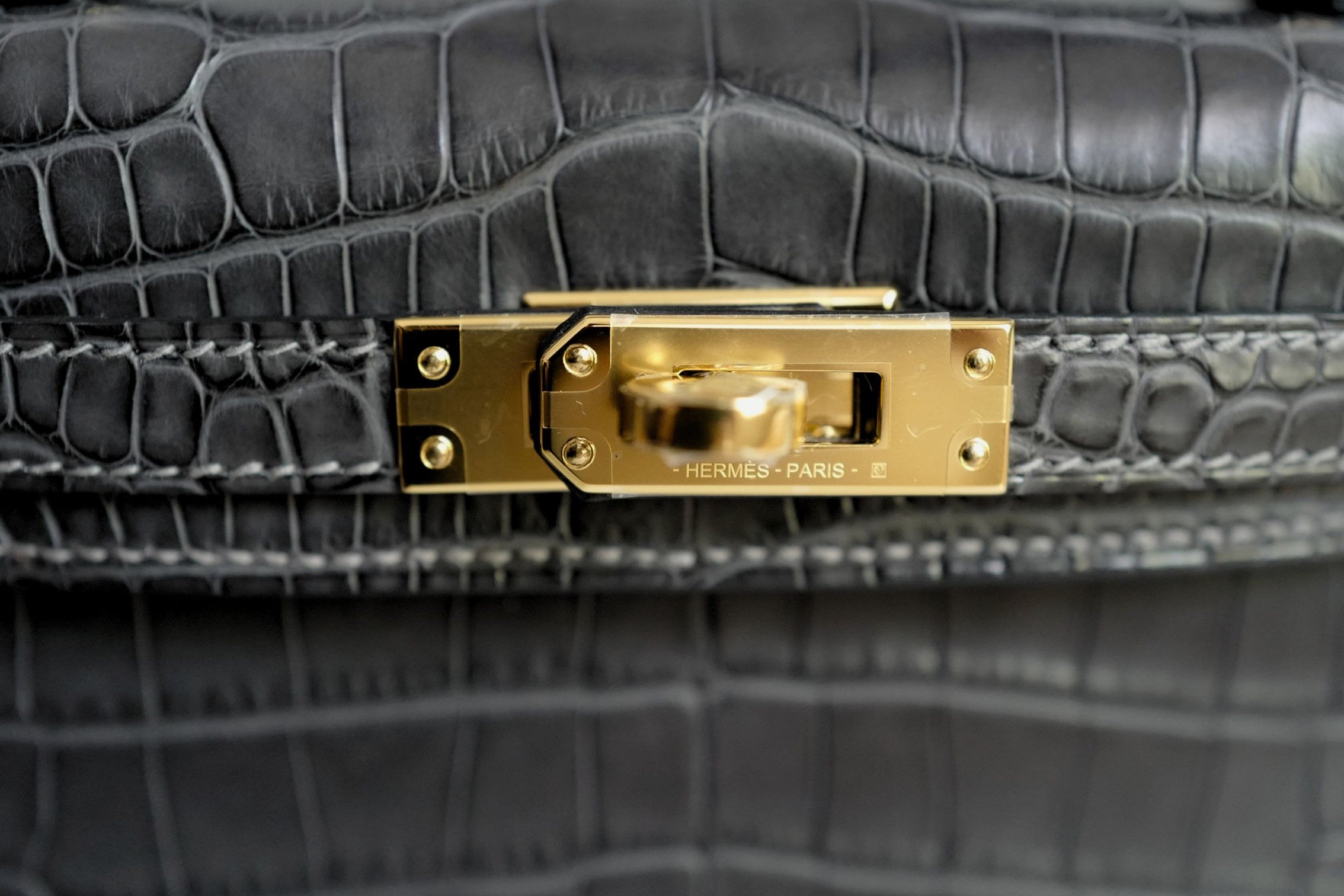 Hermès Mini Kelly Graphite Sellier Alligator Mississippiens K Stamp GHW