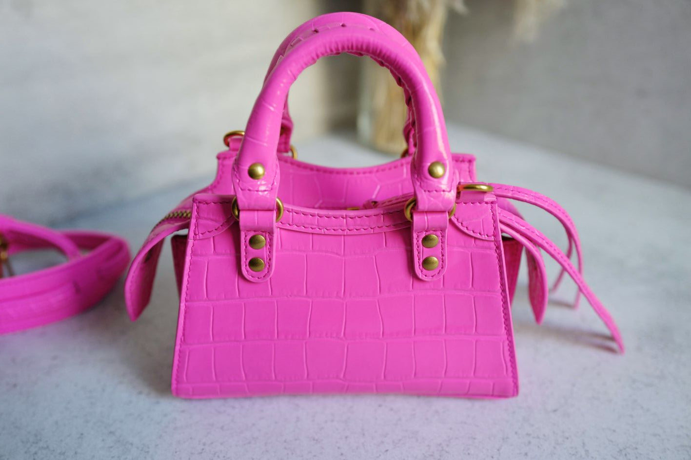 Balenciaga Neo Classic Nano Size In Bright Pink Croco Leather