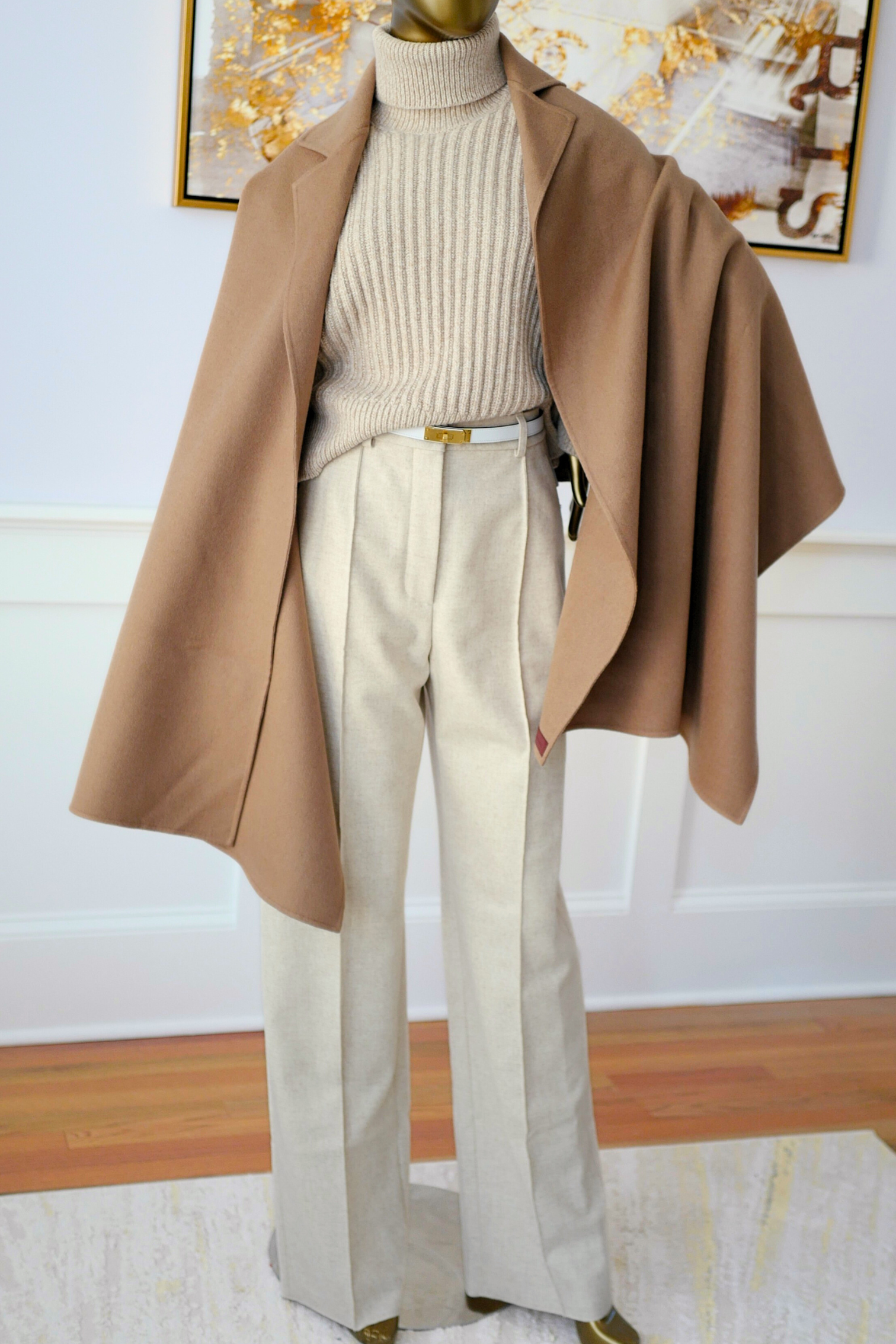 Hermès Étole Poncho 100% Cashmere Trompe L’Oeil HG 01 Camel