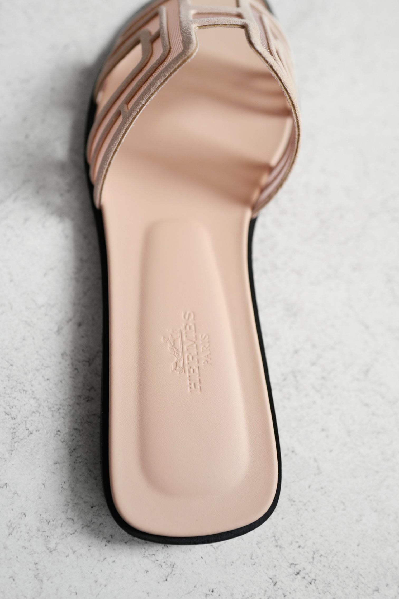 BNIB Hermes Oran Sandal Chevre Velours Resille Arcai Beige Nude Size 38