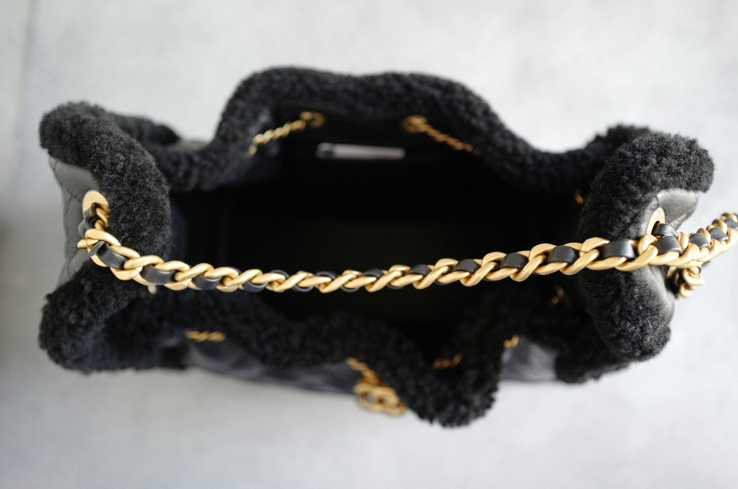 Chanel 25K Small Hobo Bag in Black Shearling and Calfskin Leather Gold Hardware