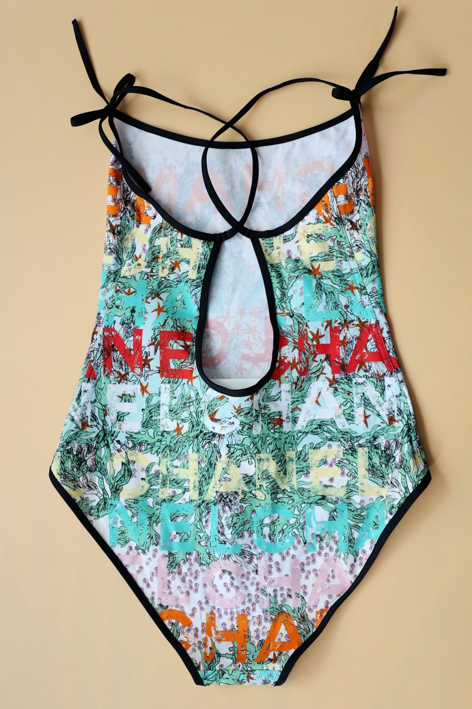 Chanel 26M Coco Beach Swimsuit Multicolor Stretch Jersey Size 36