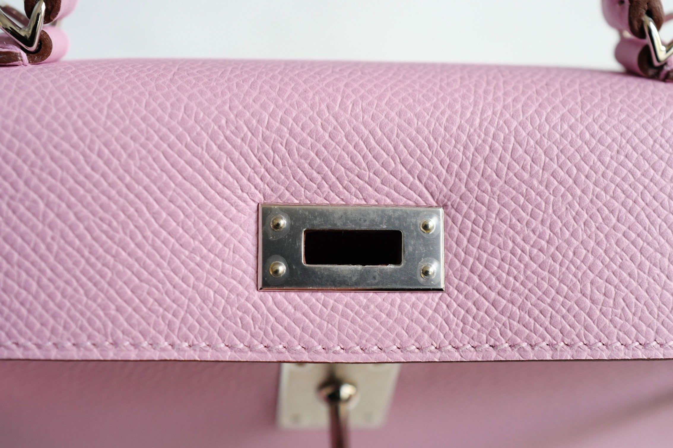 NEW Hermes Mini Kelly Mauve Sylvestre Epsom Leather Palladium Hardware