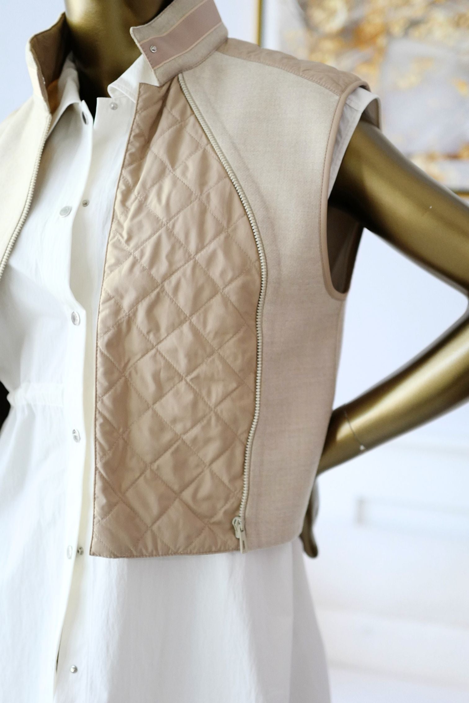 Hermès Blouson Sans Manches Mix Matière Blanc Marbre Wool Size 36