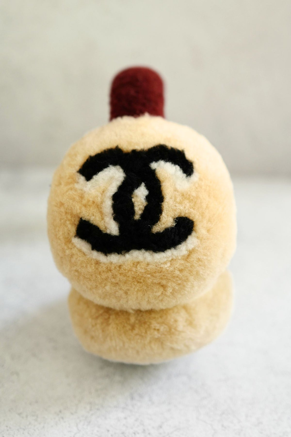 NEW Chanel 26N Coco Neige Earmuffs CC Logo Lamb Shearling in Beige and Burgundy
