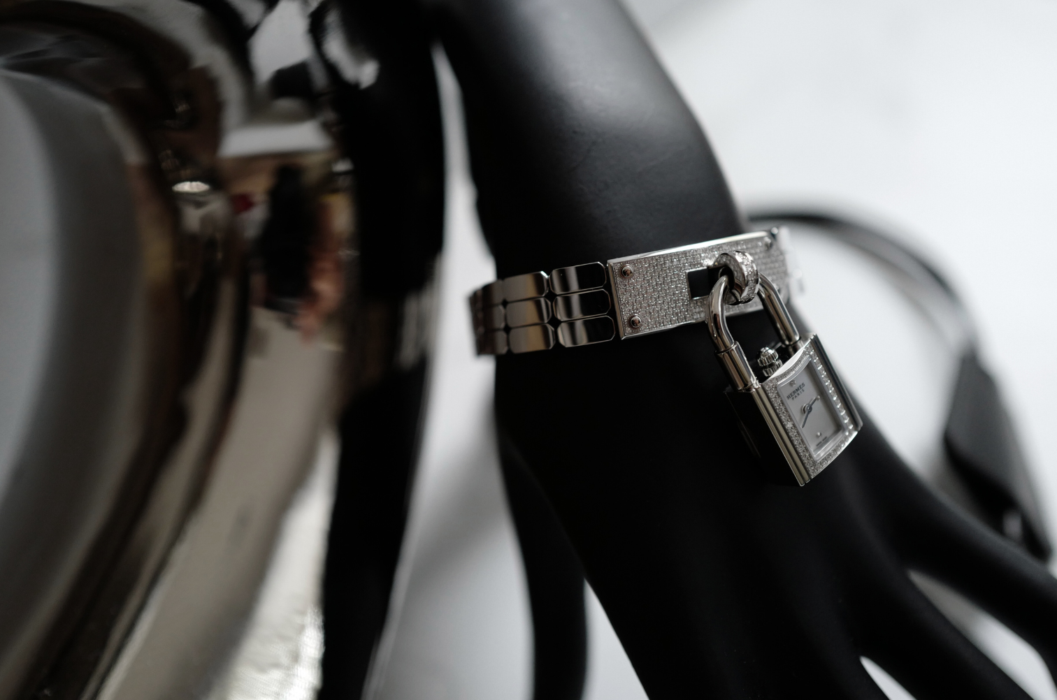 BNIB Hermes Kelly Watch Mini Model, 16 mm, Diamond Stainless Steel Bracelet