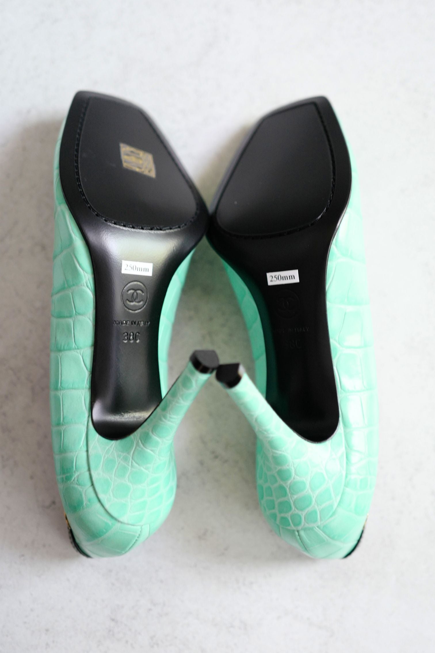 Chanel 26S Pumps Matthieu Blazy's Black/Green Crocodile Embossed Size 38