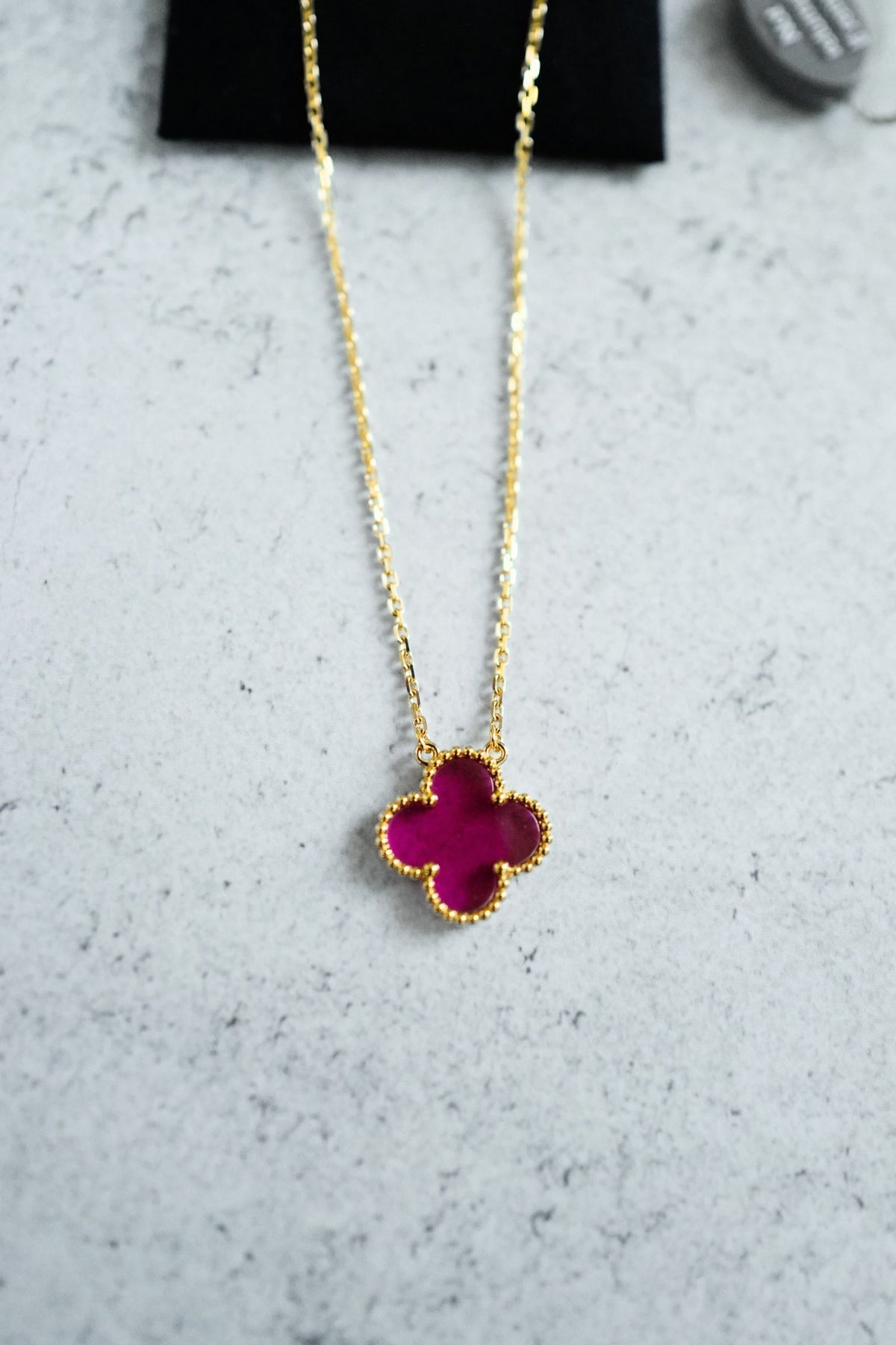 NEW Van Cleef & Arpels Vintage Alhambra Pink Pendant Necklace 18k Yellow Gold