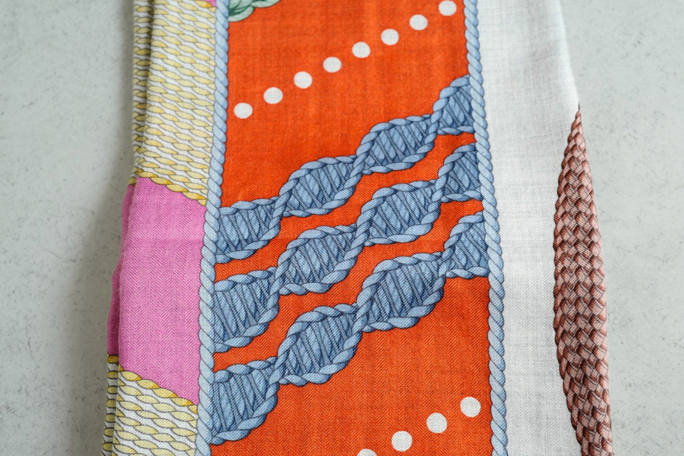 Hermès Dressage Tressage Shawl 140 Bleu Ciel/Rose Rouge Cashmere Silk