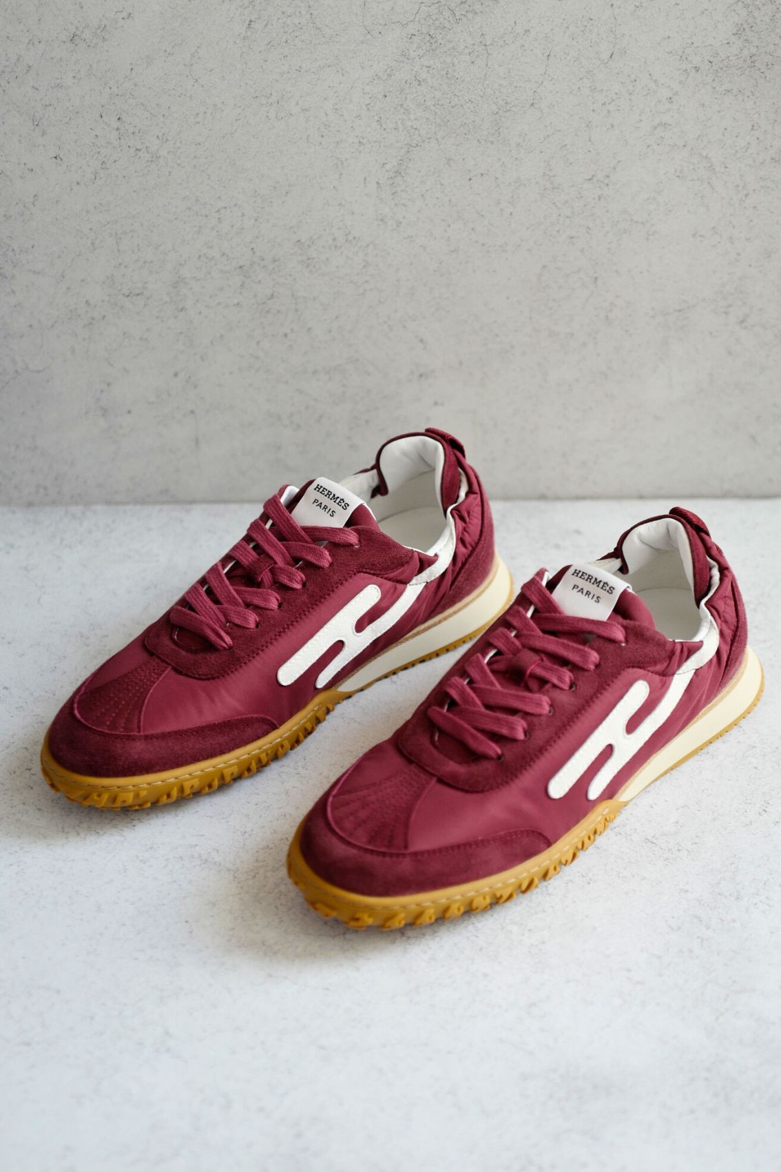 Hermès Women Sneaker Jet Rose Lie De Vin/Blanc Nylon Suede Goatskin Size 39