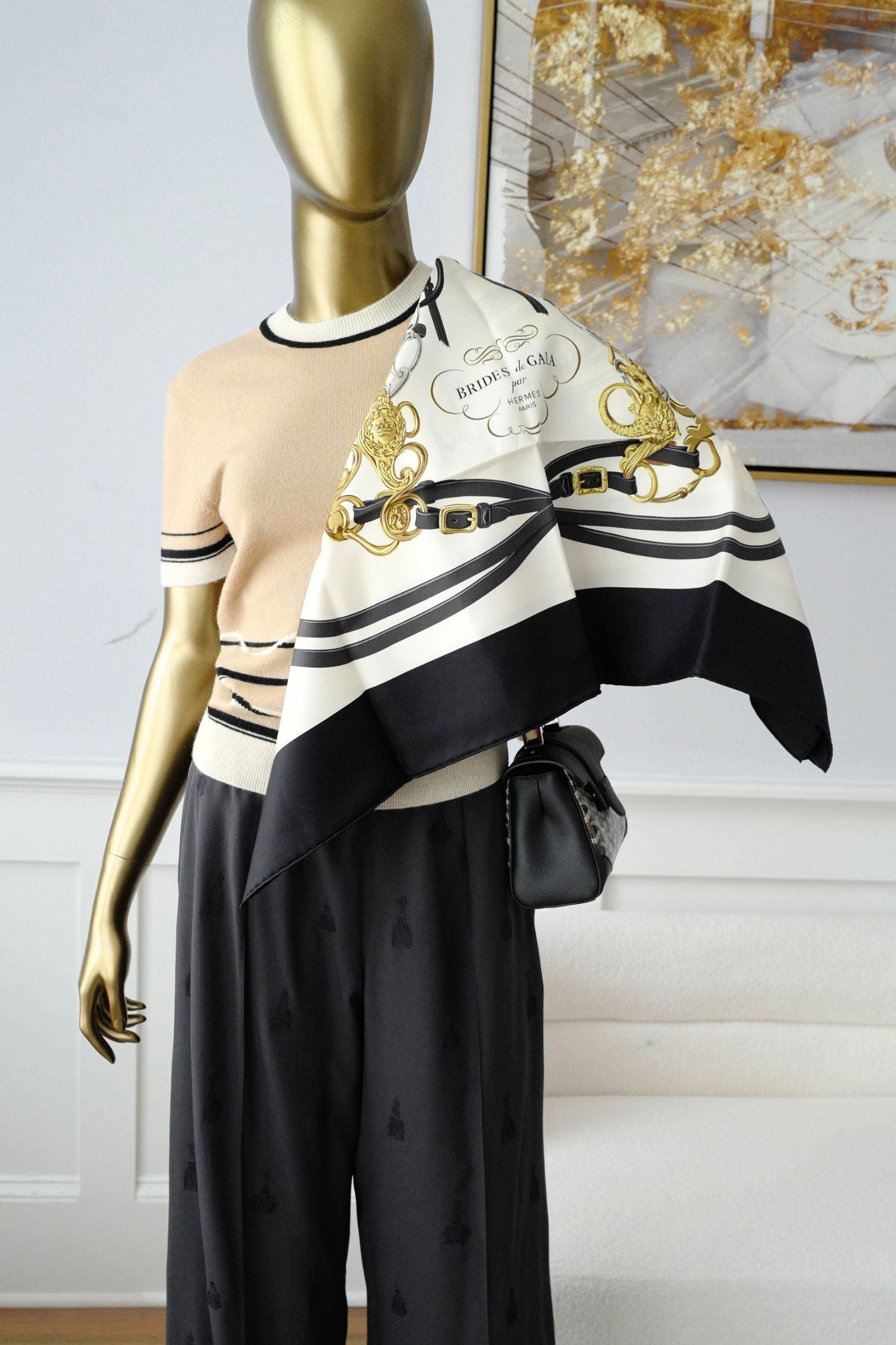 Hermès Scarf Brides de Gala Forever Noir / Crème / Gold 100% Silk 90