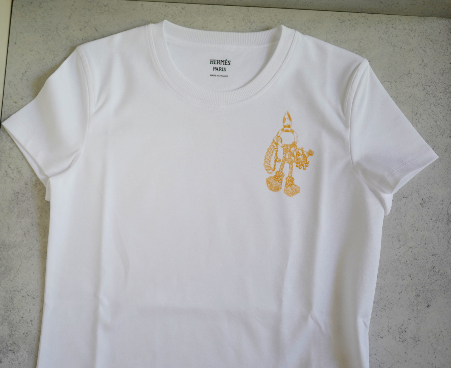 New Hermès Women’s Printed Straight T-Shirt White Blanc Size 34
